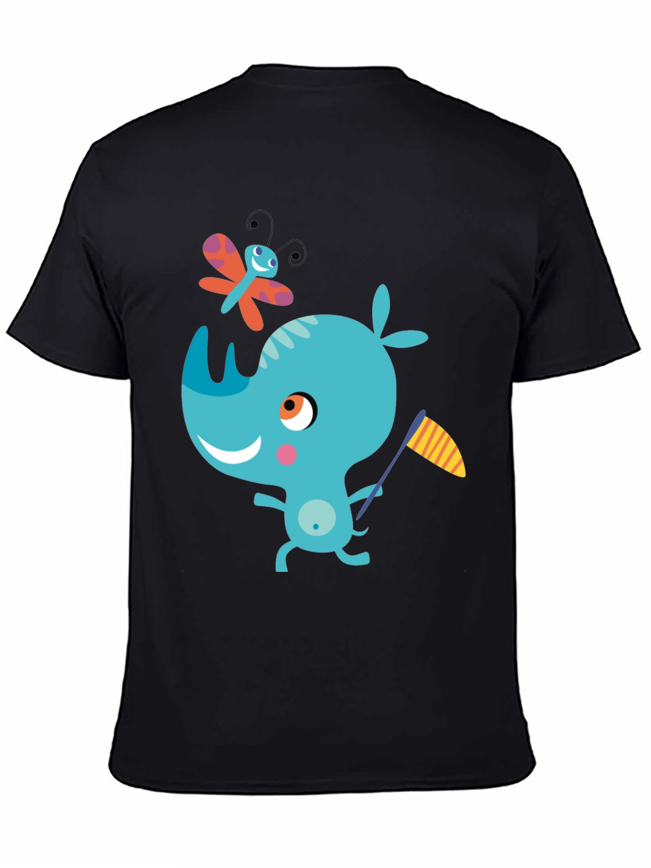 Black Cartoon Rhino Black T-Shirt view 4