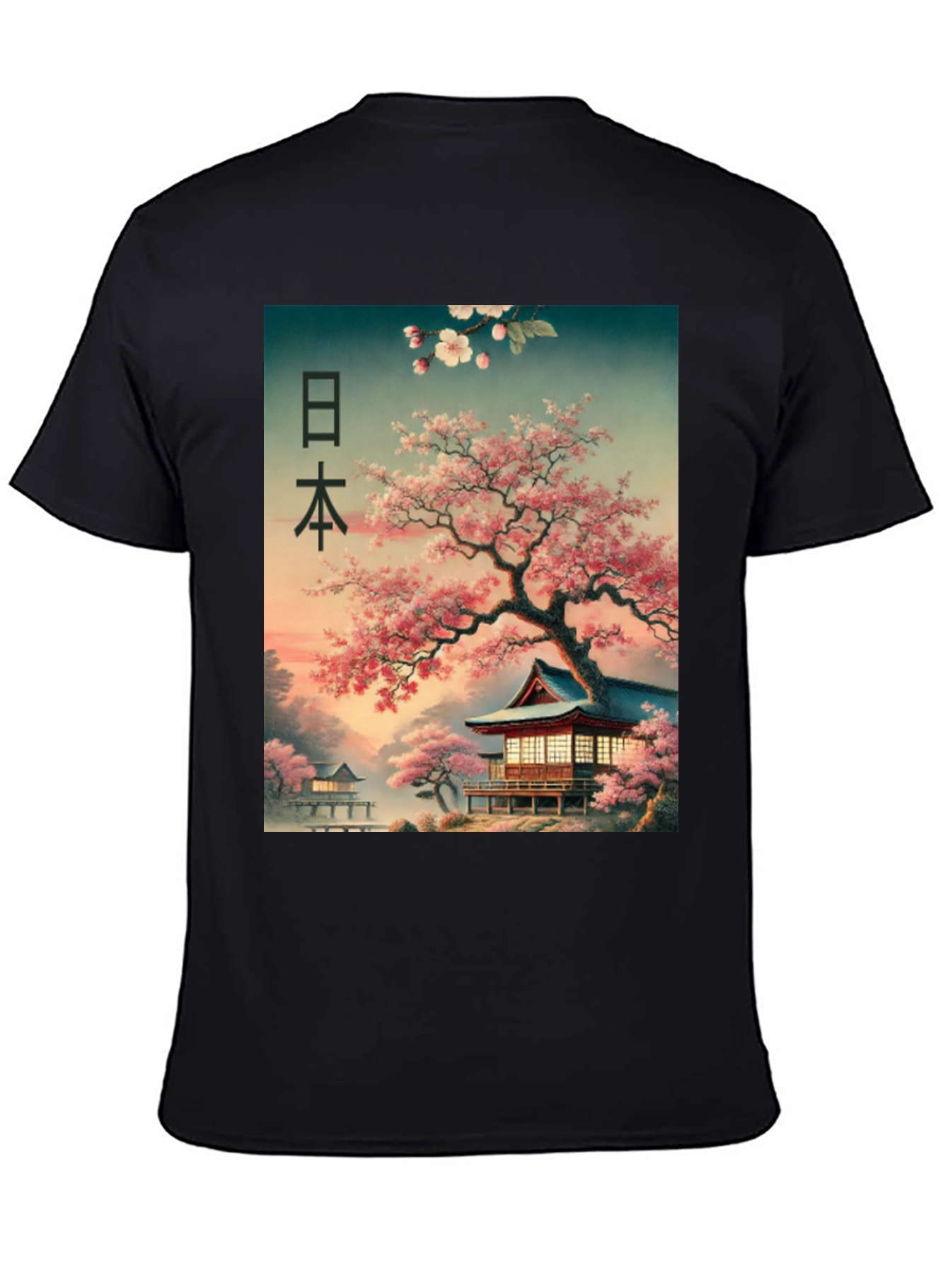 Black Japanese Cherry Blossom T-Shirt view 4