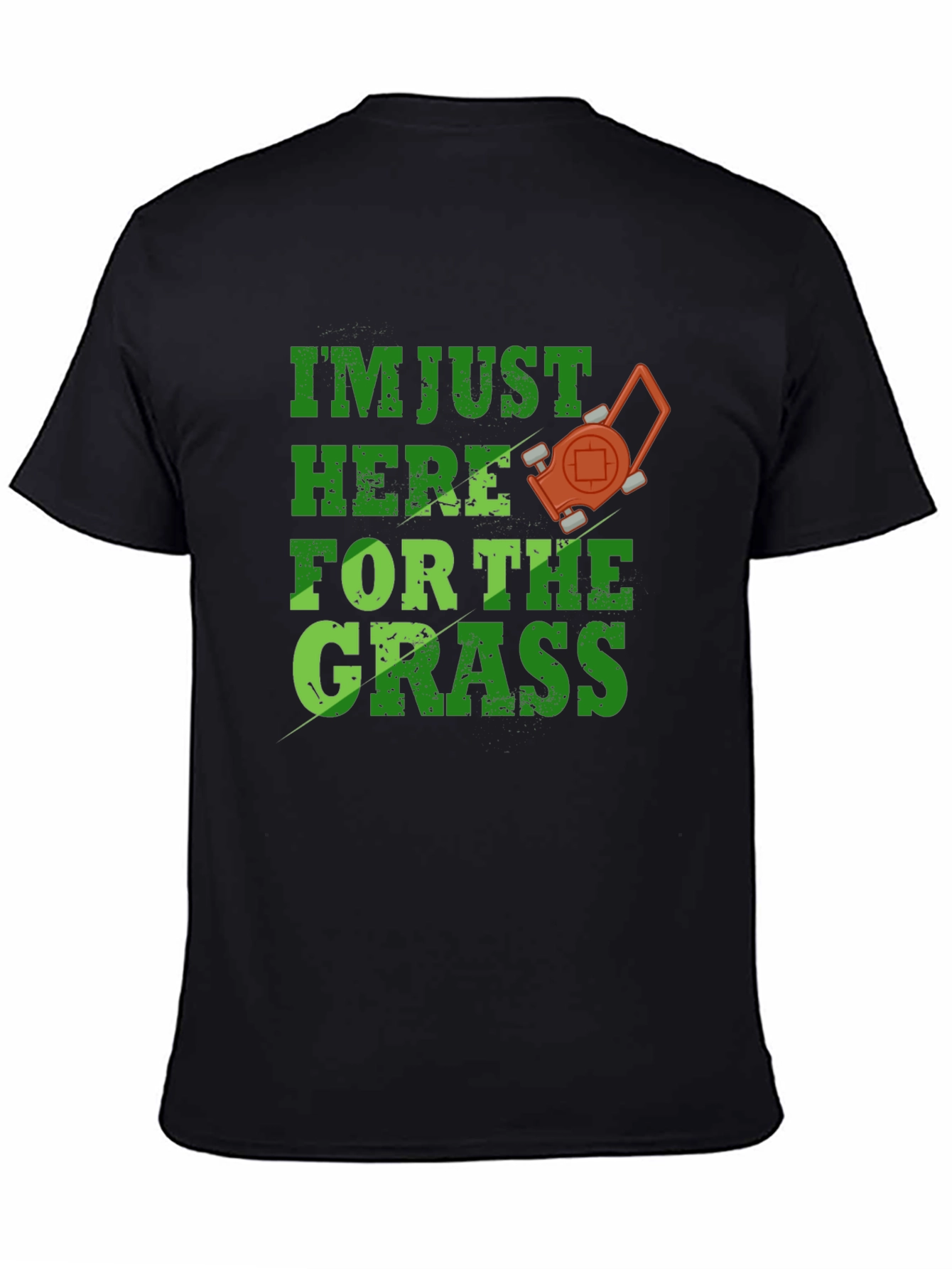 Black Funny Lawn Care T-Shirt - "Here for the Grass" view 4