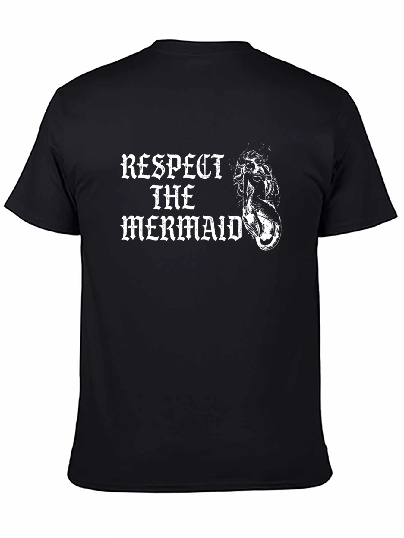 Black Respect the Mermaid Graphic Tee - Black Cotton T-Shirt view 4