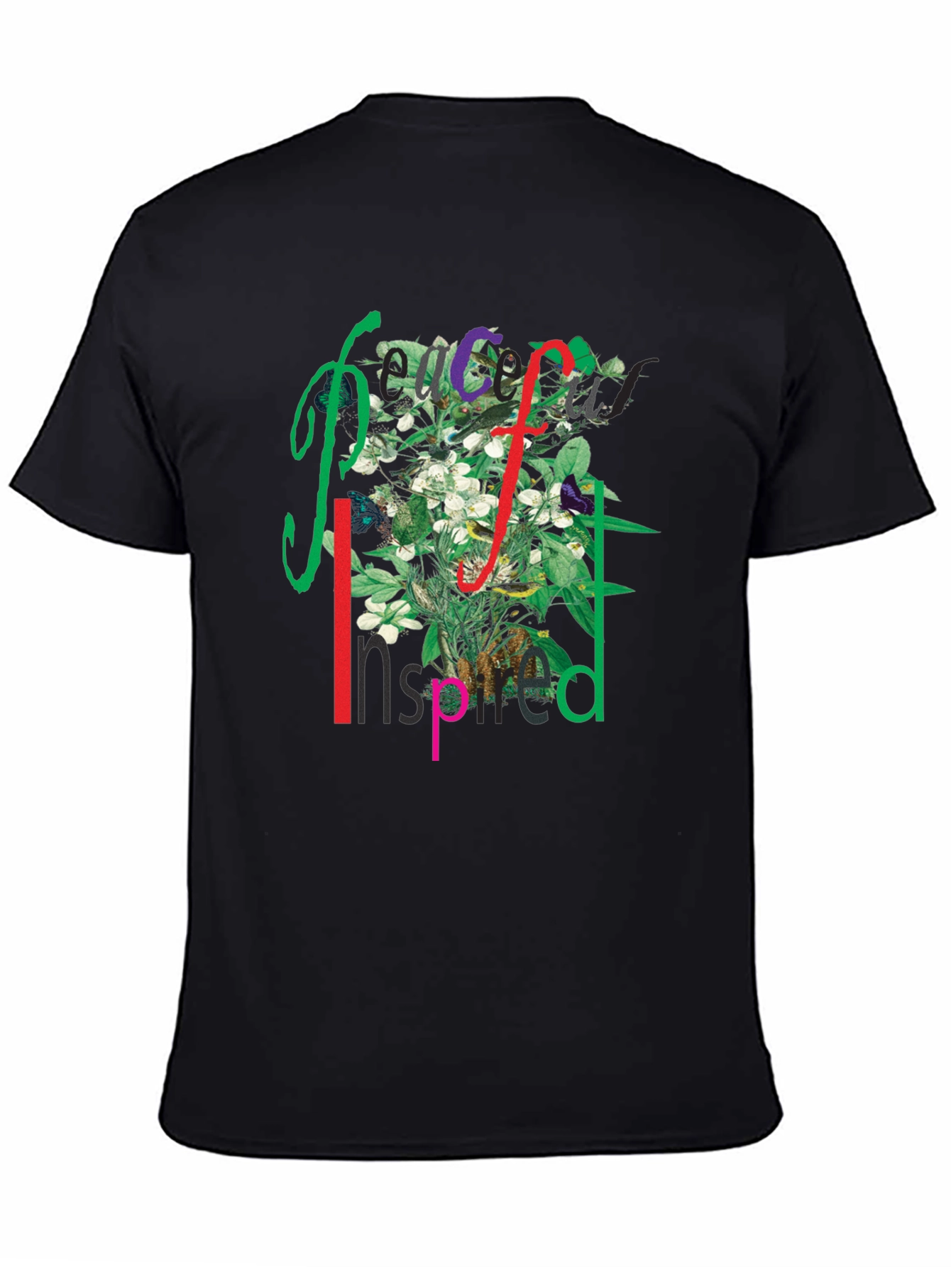 Black Peace Inspired Floral Graphic T-Shirt view 4