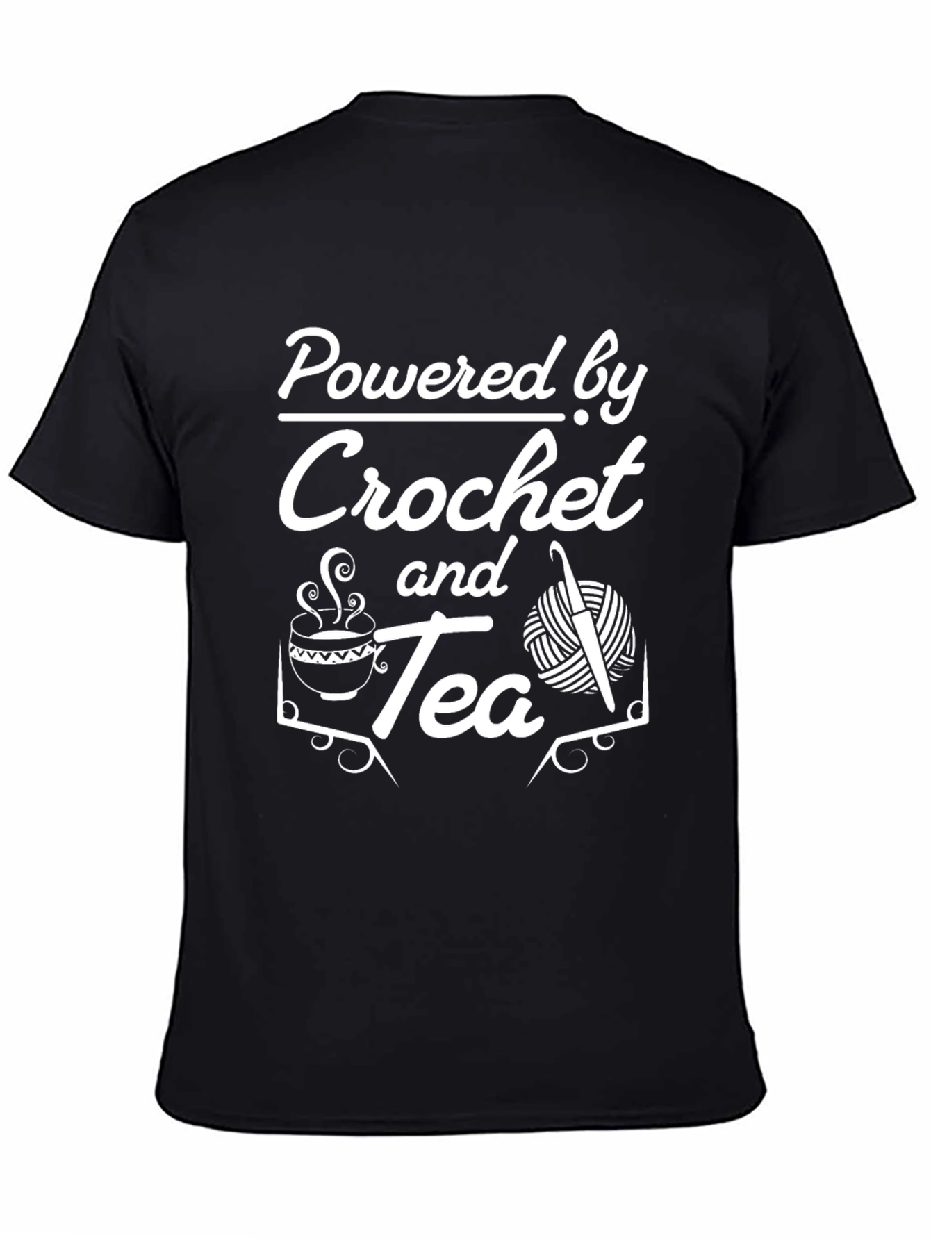 Black Crochet and Tea T-Shirt - Powered By Yarn Hobby Tee view 4