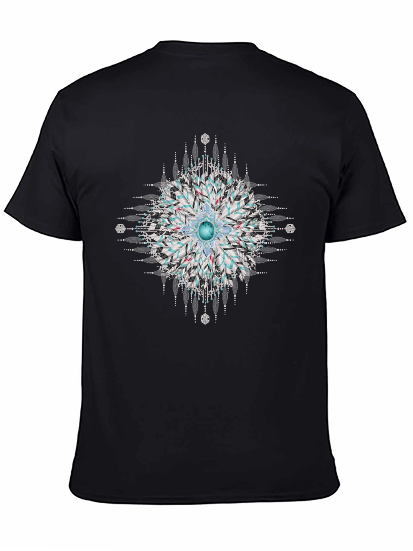 Black Geometric Mandala Print Black T-Shirt view 4