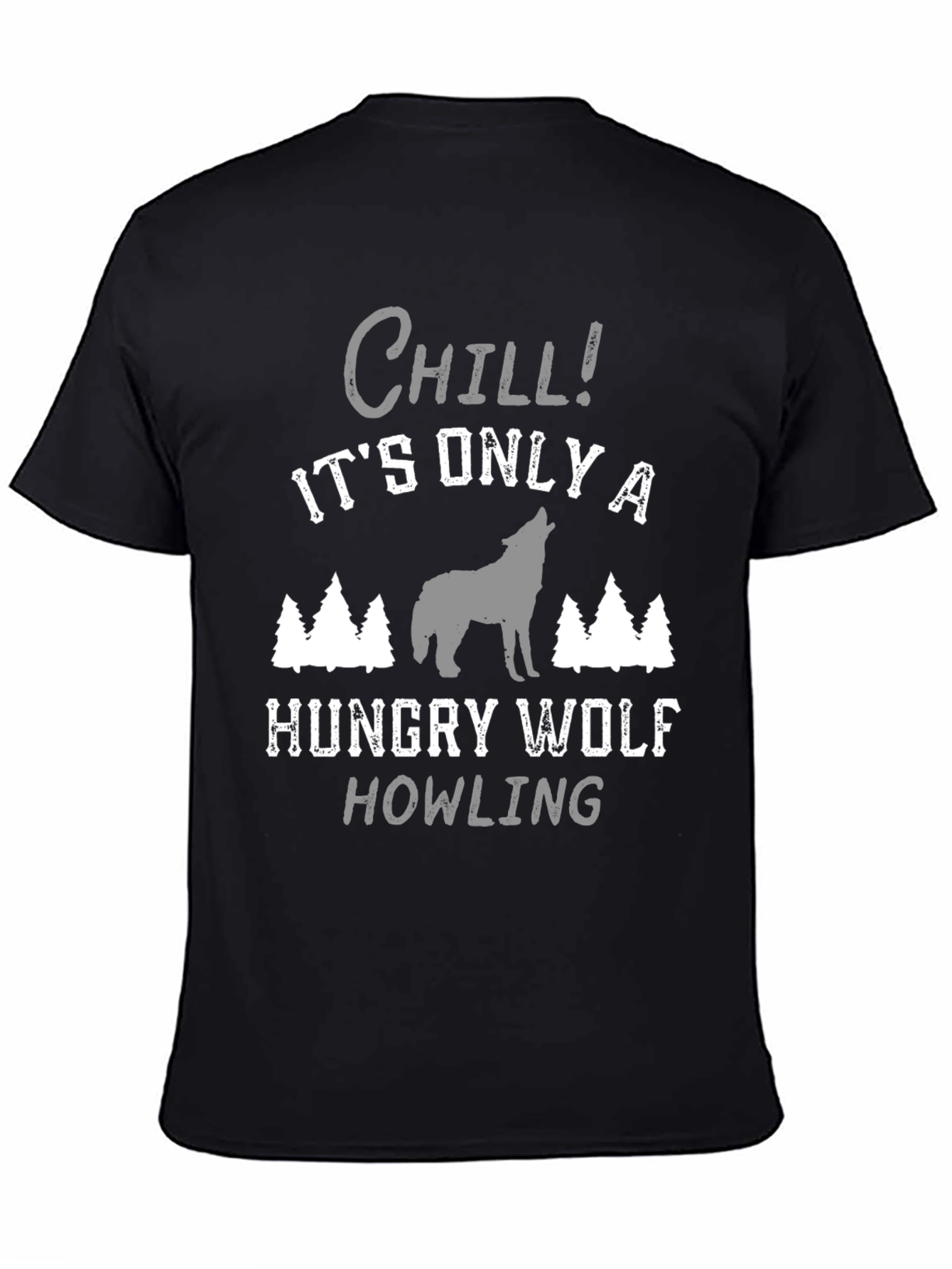 Black Chill! Hungry Wolf Howling Tee - Black view 4