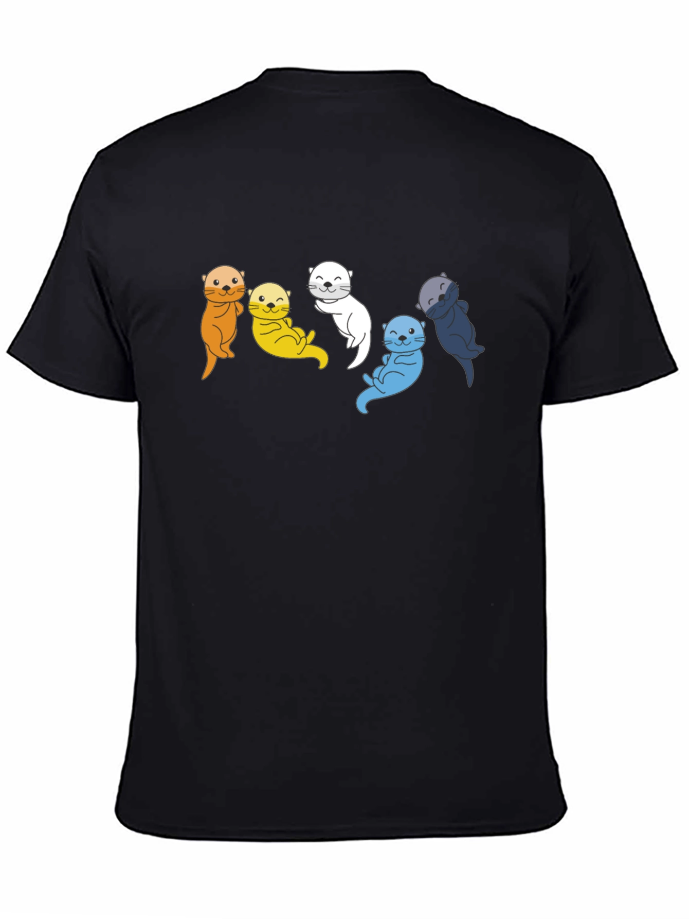 Black Colorful Otter Group Graphic Tee - Black Cotton T-Shirt view 4