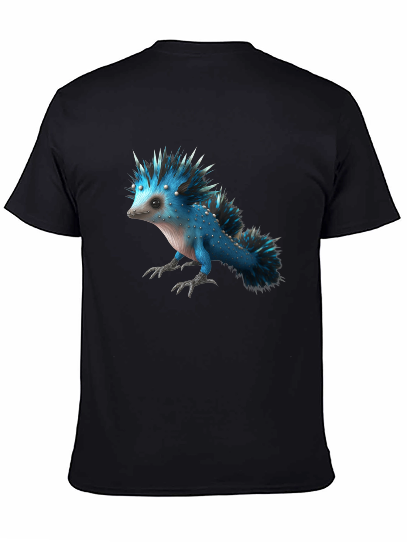 Black Men's Black T-Shirt with Blue Creature Graphic view 4