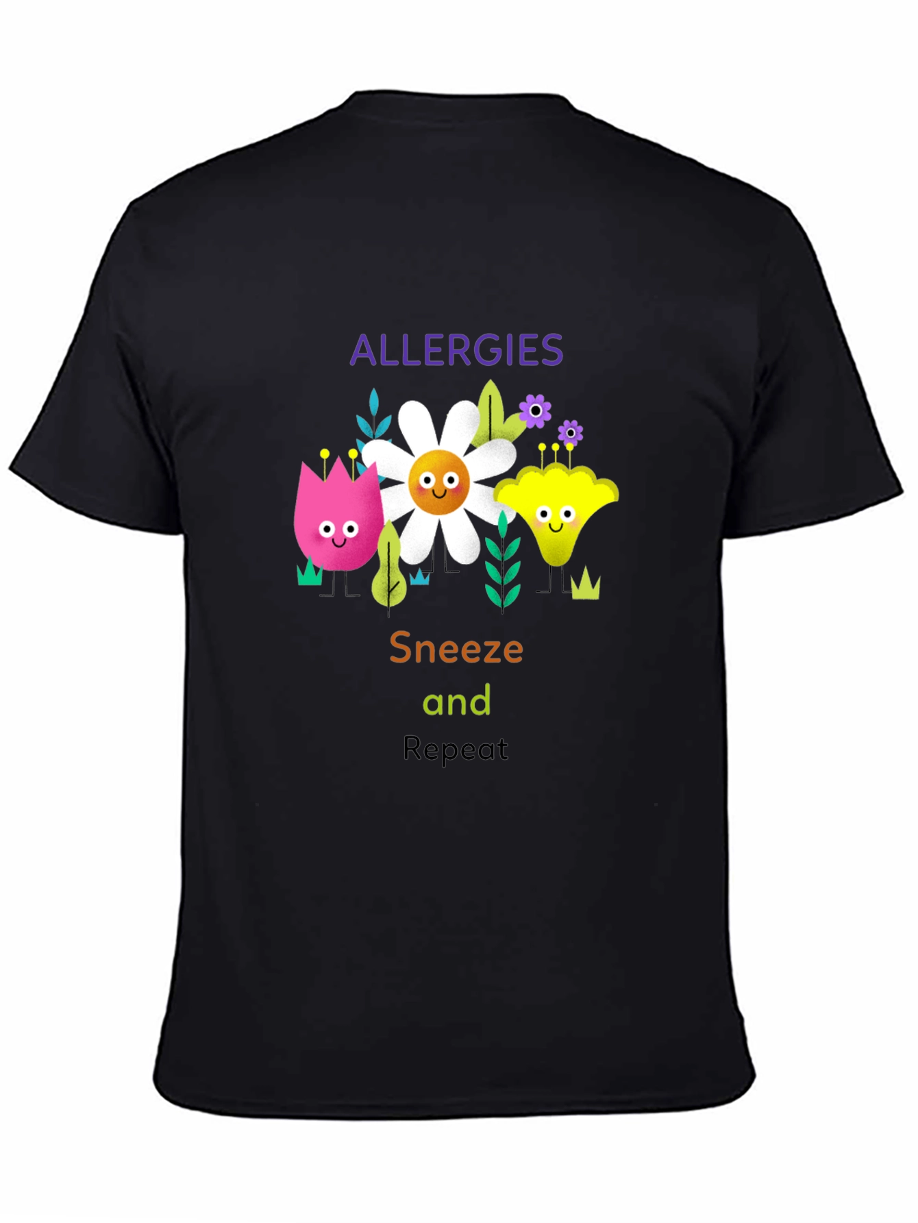 Black Allergies Sneeze Repeat Graphic T-Shirt view 4