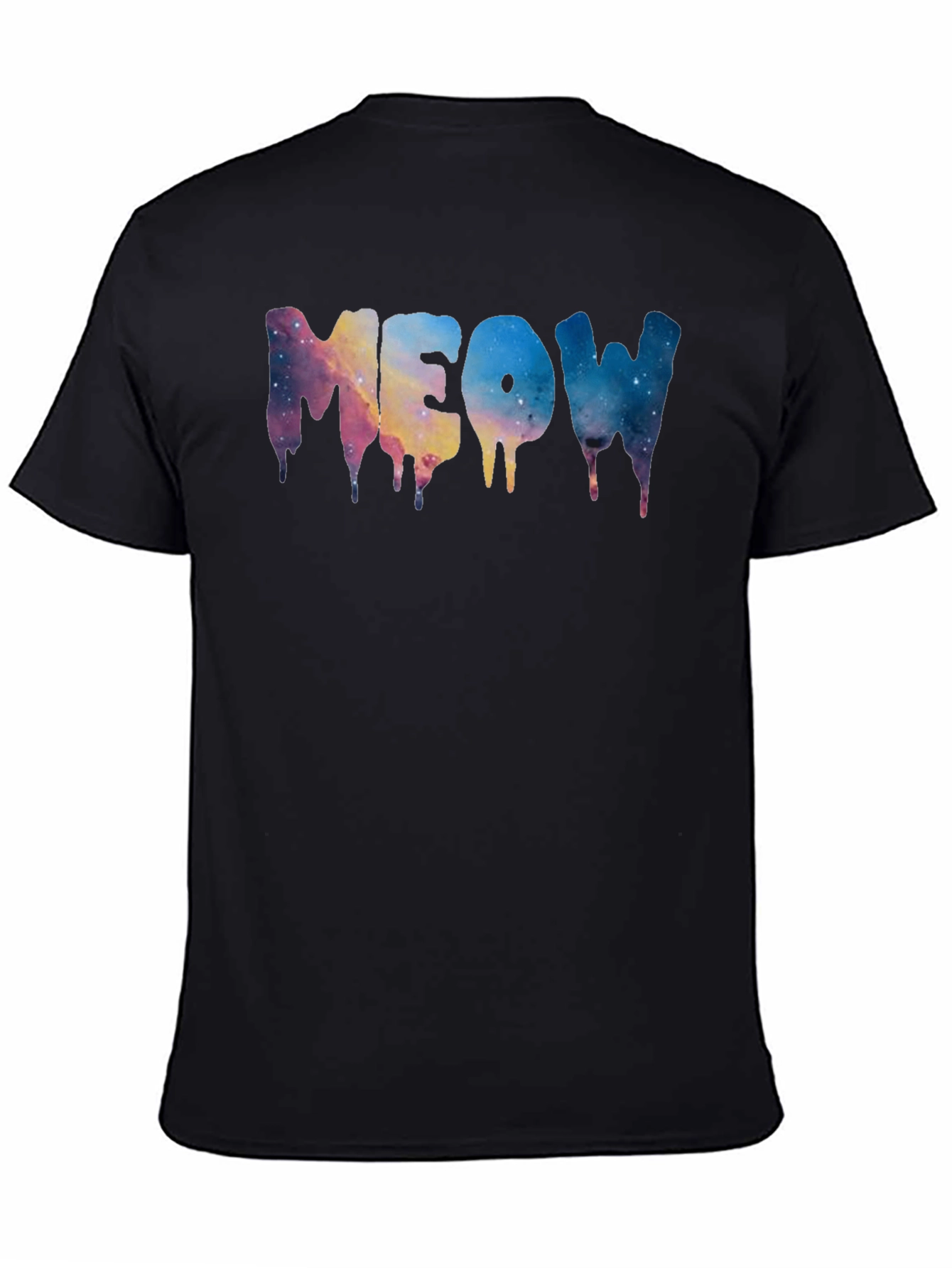 Black Meow Galaxy Drip Black T-Shirt view 4