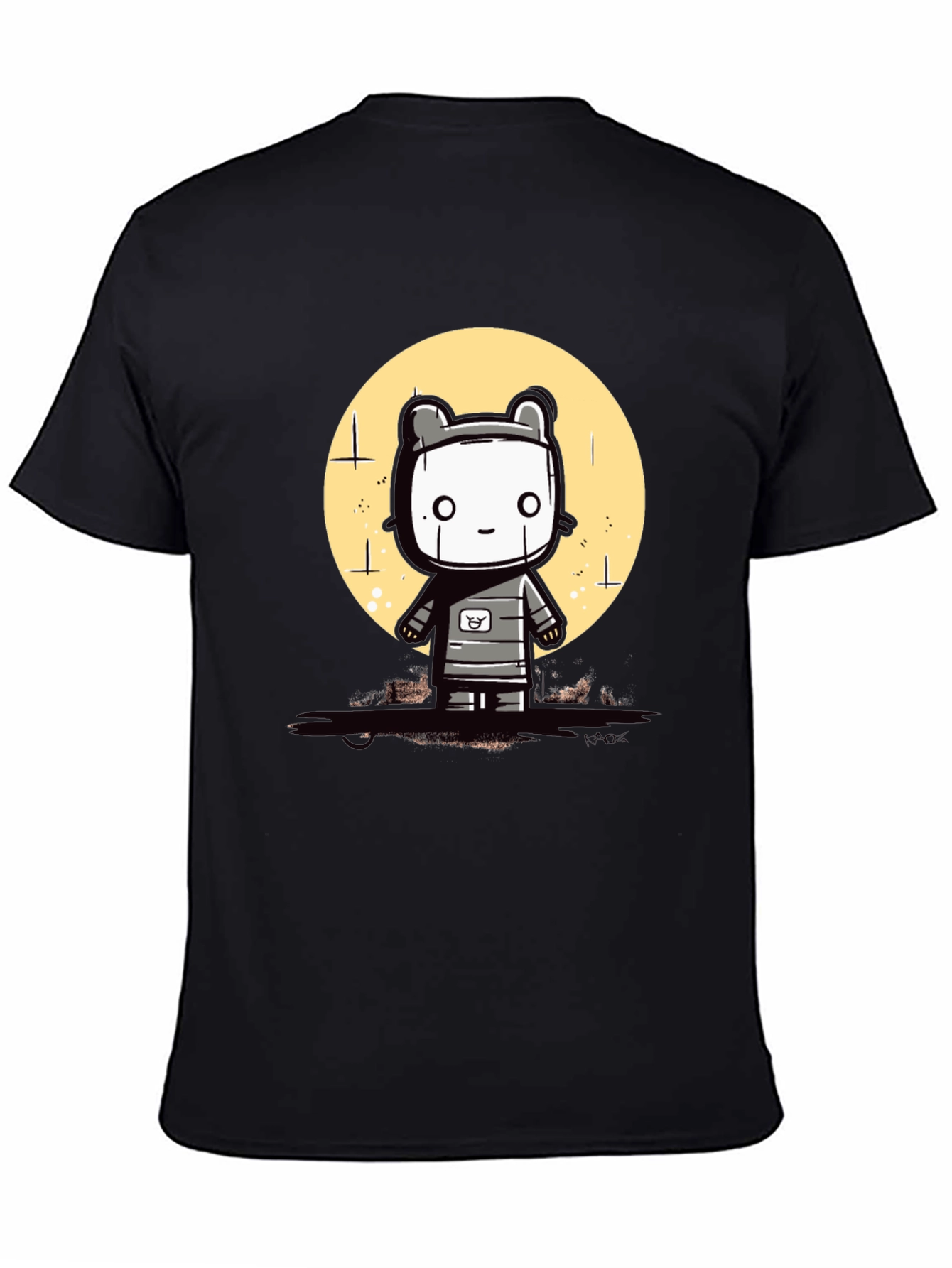 Black Cute Robot Graphic Tee - Black Cotton Blend view 4