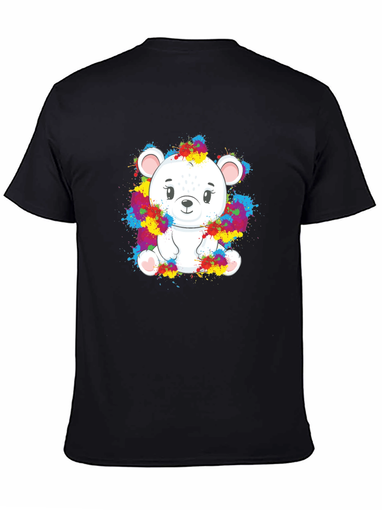 Black Cute Bear Splatter Print Black T-Shirt view 4