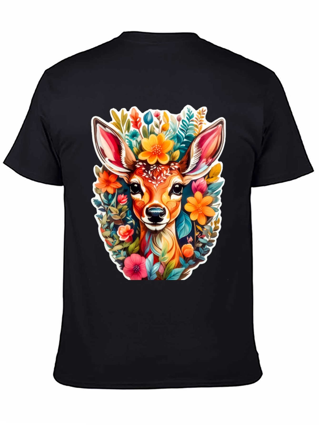 Black Deer & Floral Graphic Tee - Stylish Comfort view 4