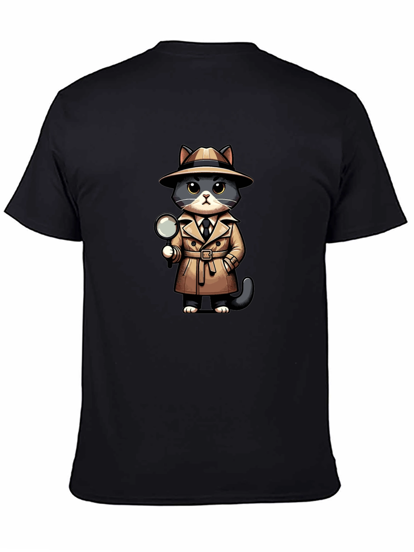 Black Detective Cat Graphic T-Shirt view 4