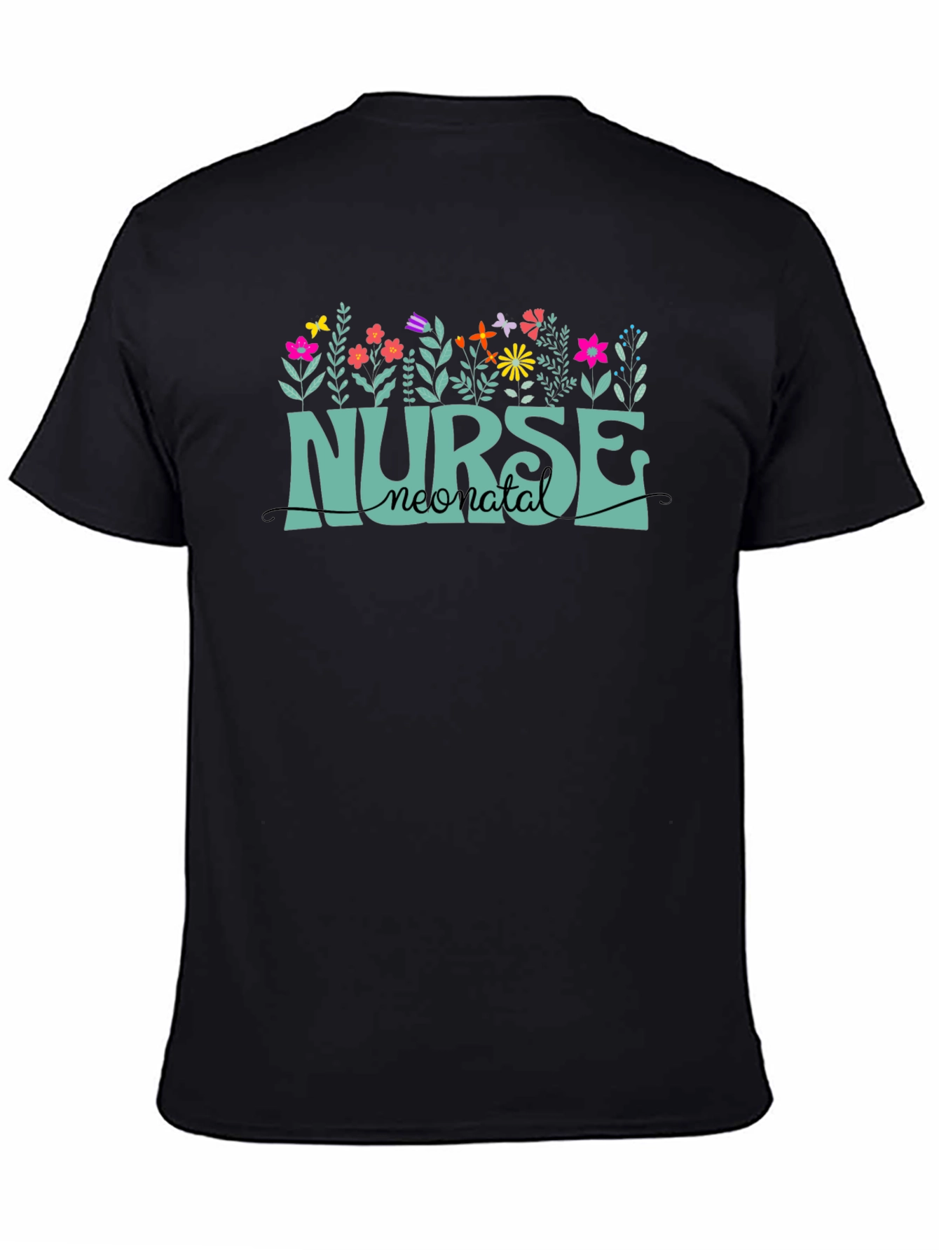 Black Neonatal Nurse T-Shirt - Floral Design view 4