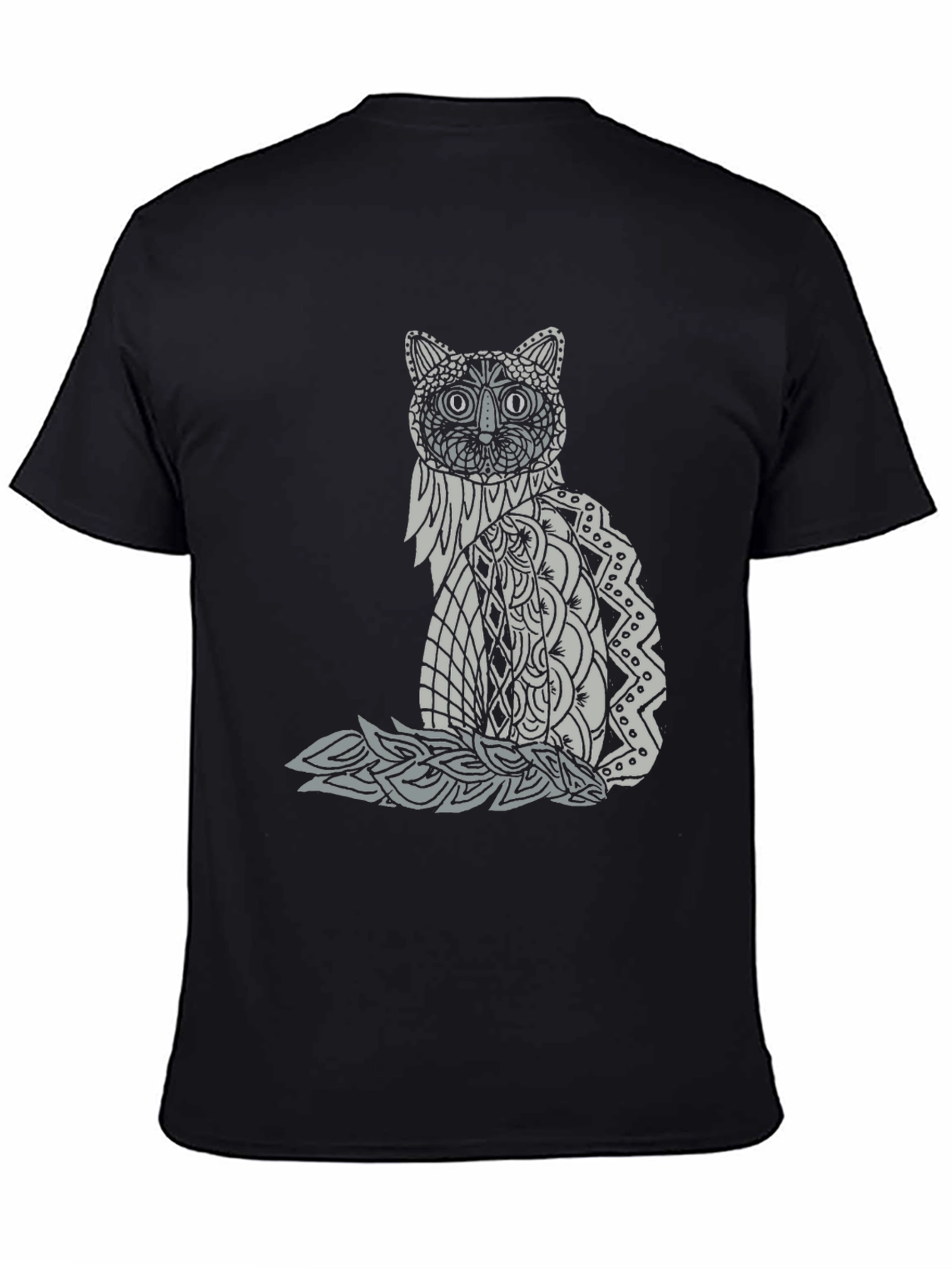 Black Abstract Cat Graphic Tee - Black Casual T-Shirt view 4