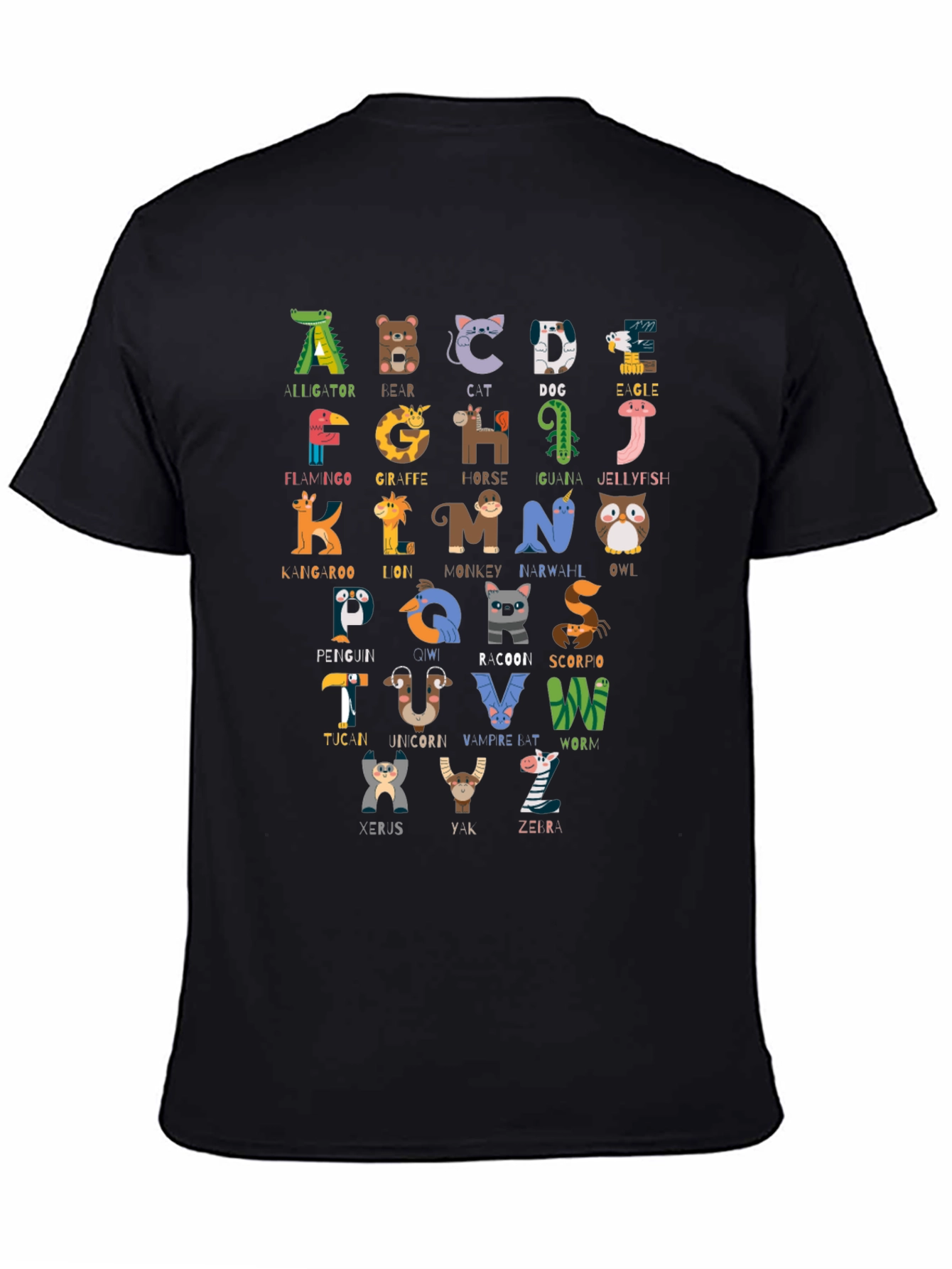 Black Animal Alphabet T-Shirt, Educational ABC Tee view 4