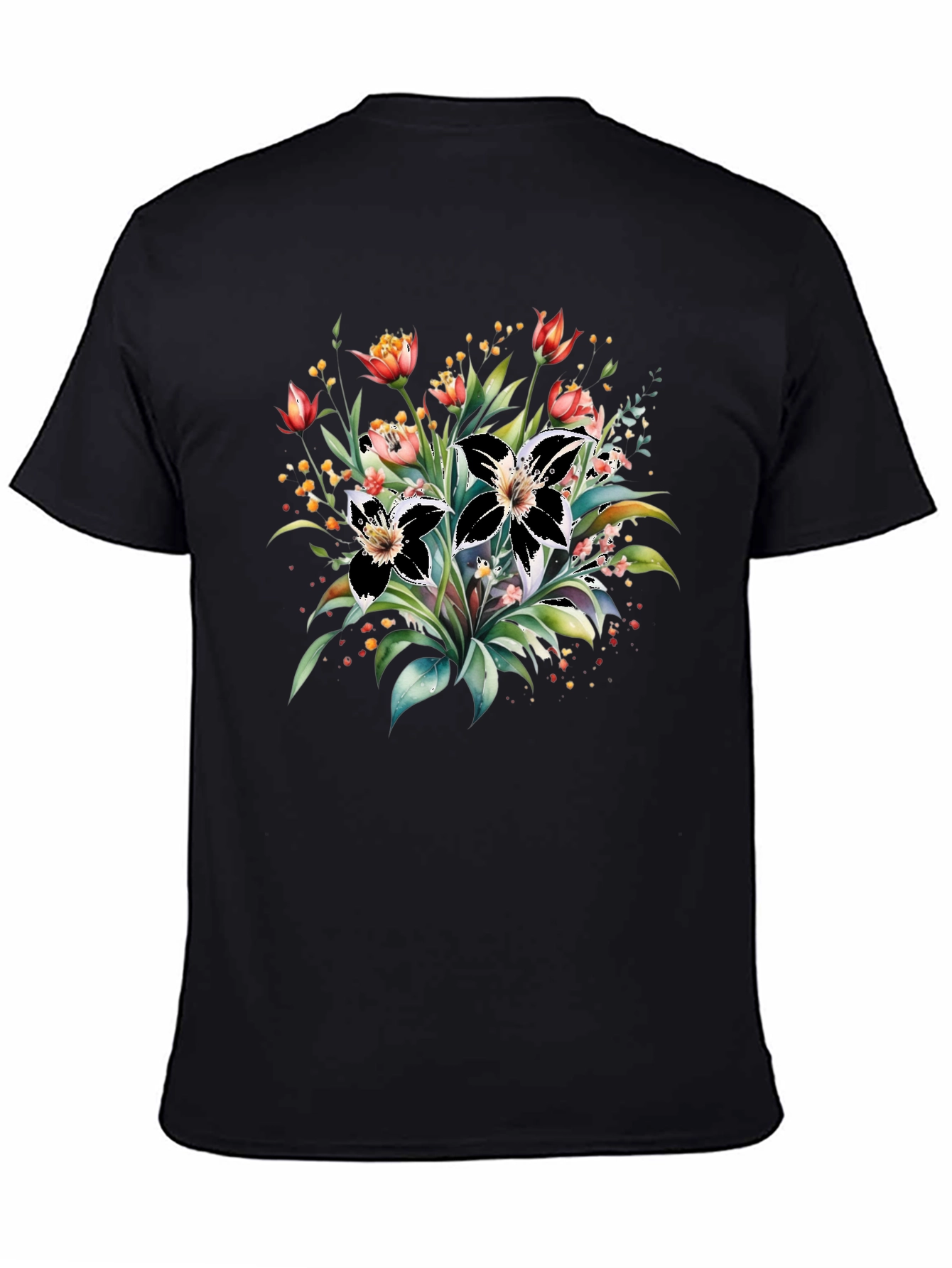 Black Floral Print Black T-Shirt view 4