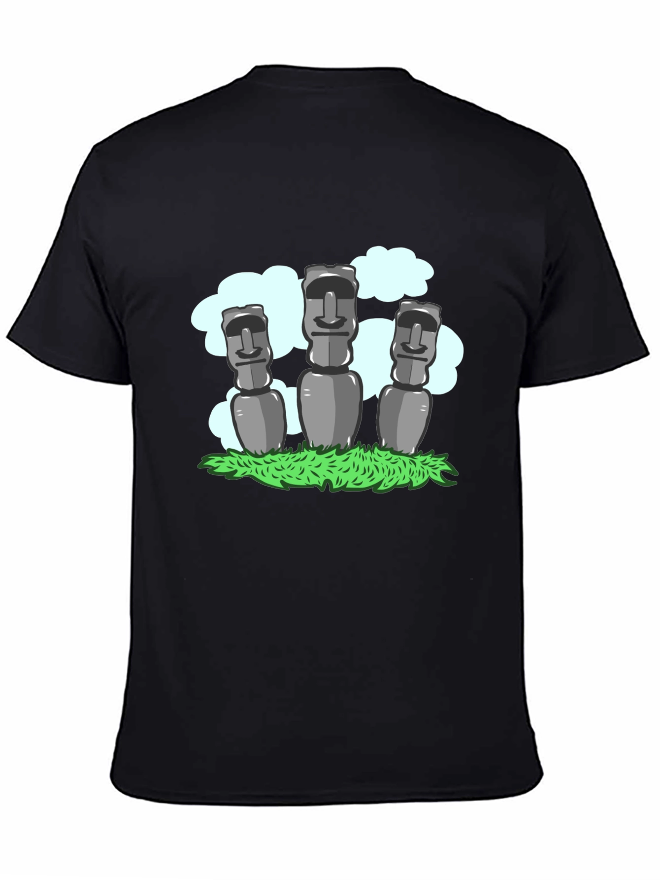 Black Moai Statue Graphic Tee - Black Cotton T-Shirt view 4