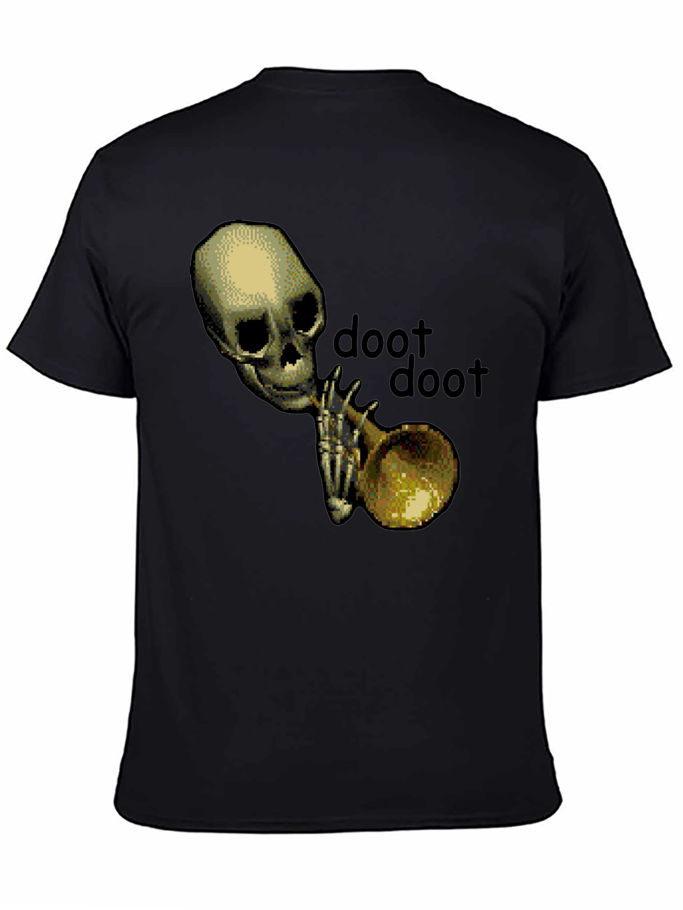 Black Doot Doot Skeleton Trumpet Black T-Shirt view 4