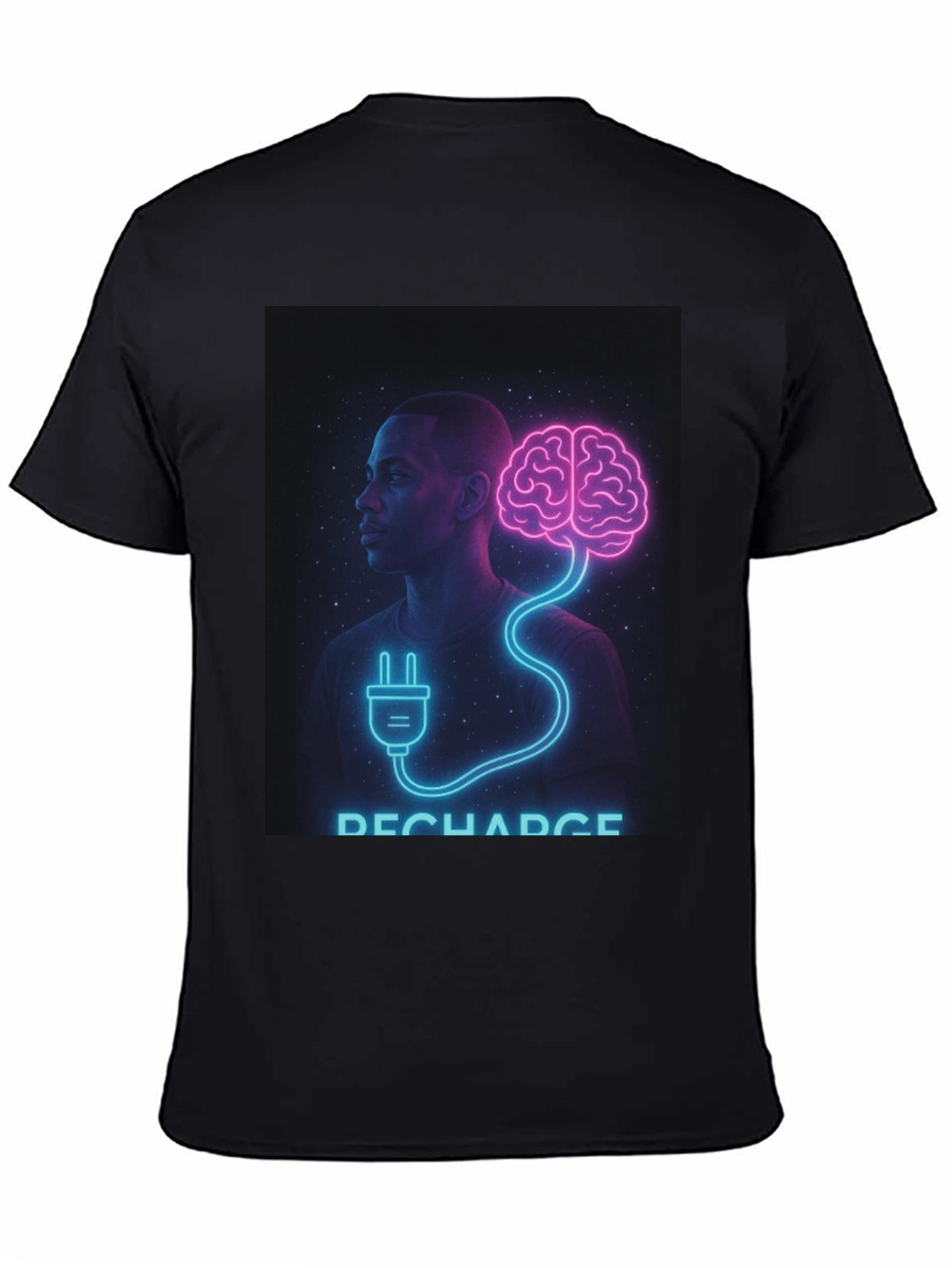 Black Recharge Brain Graphic Tee - Black Crew Neck view 4