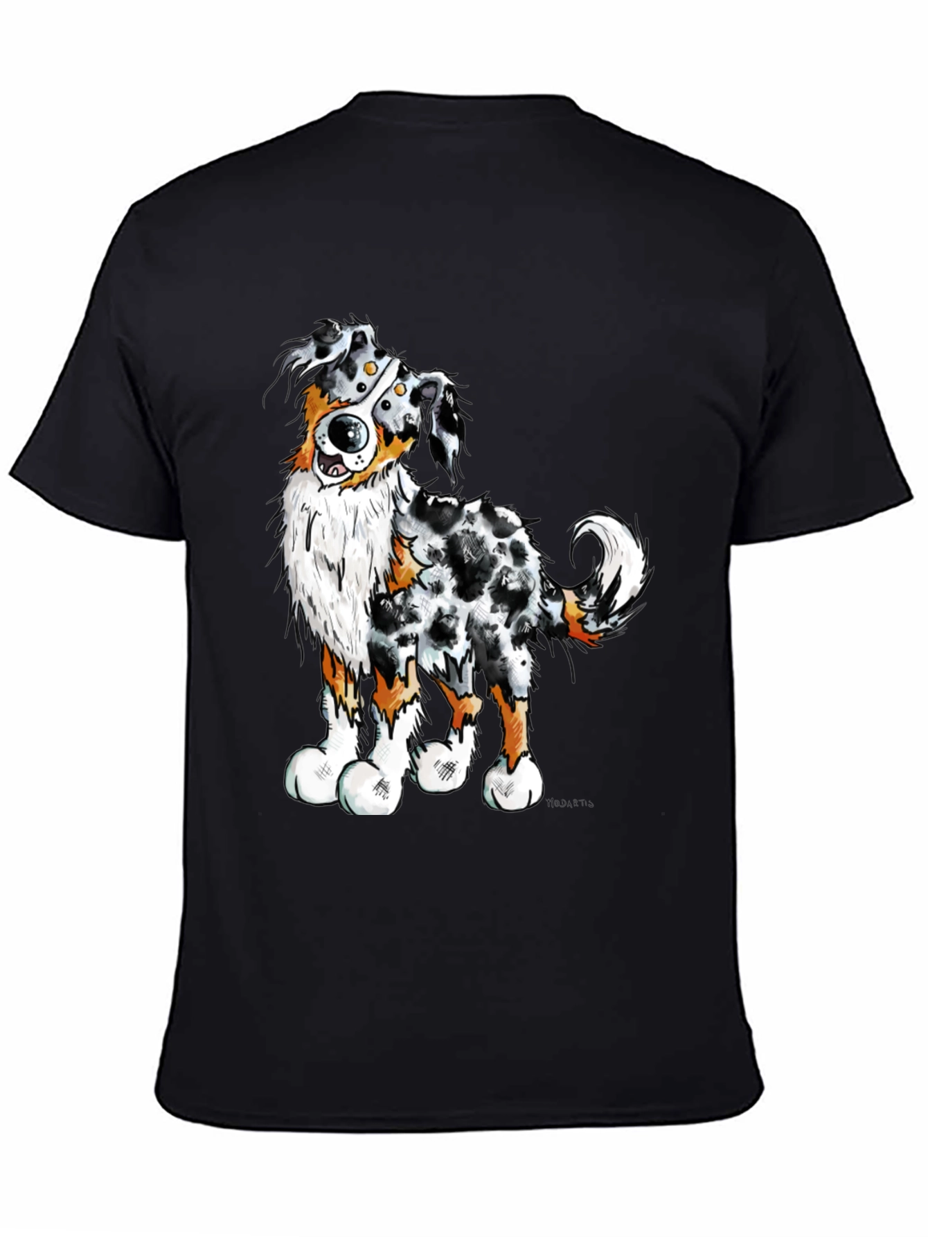 Black Cartoon Aussie Dog Graphic T-Shirt view 4