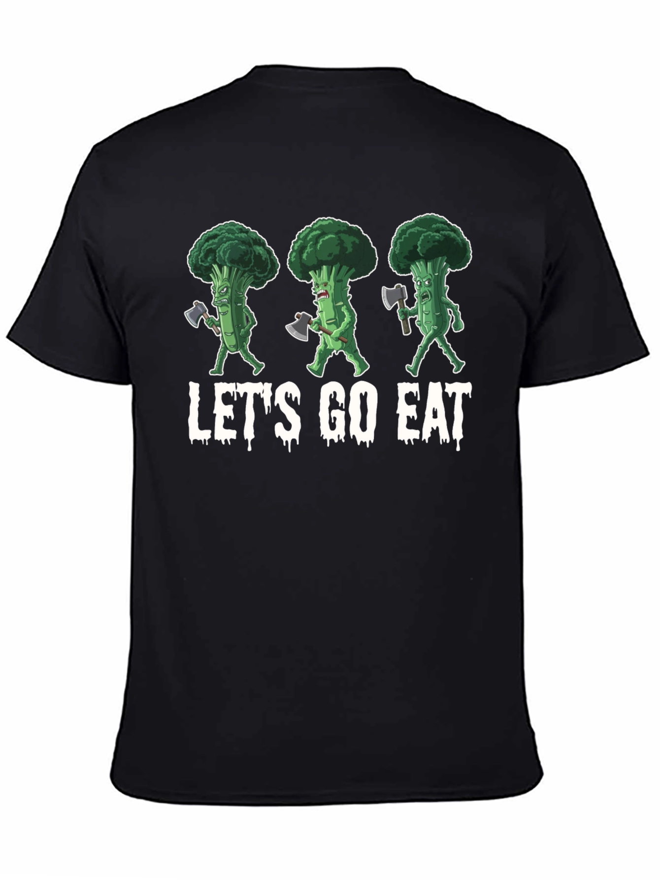 Black Let's Go Eat Broccoli Axe T-Shirt view 4