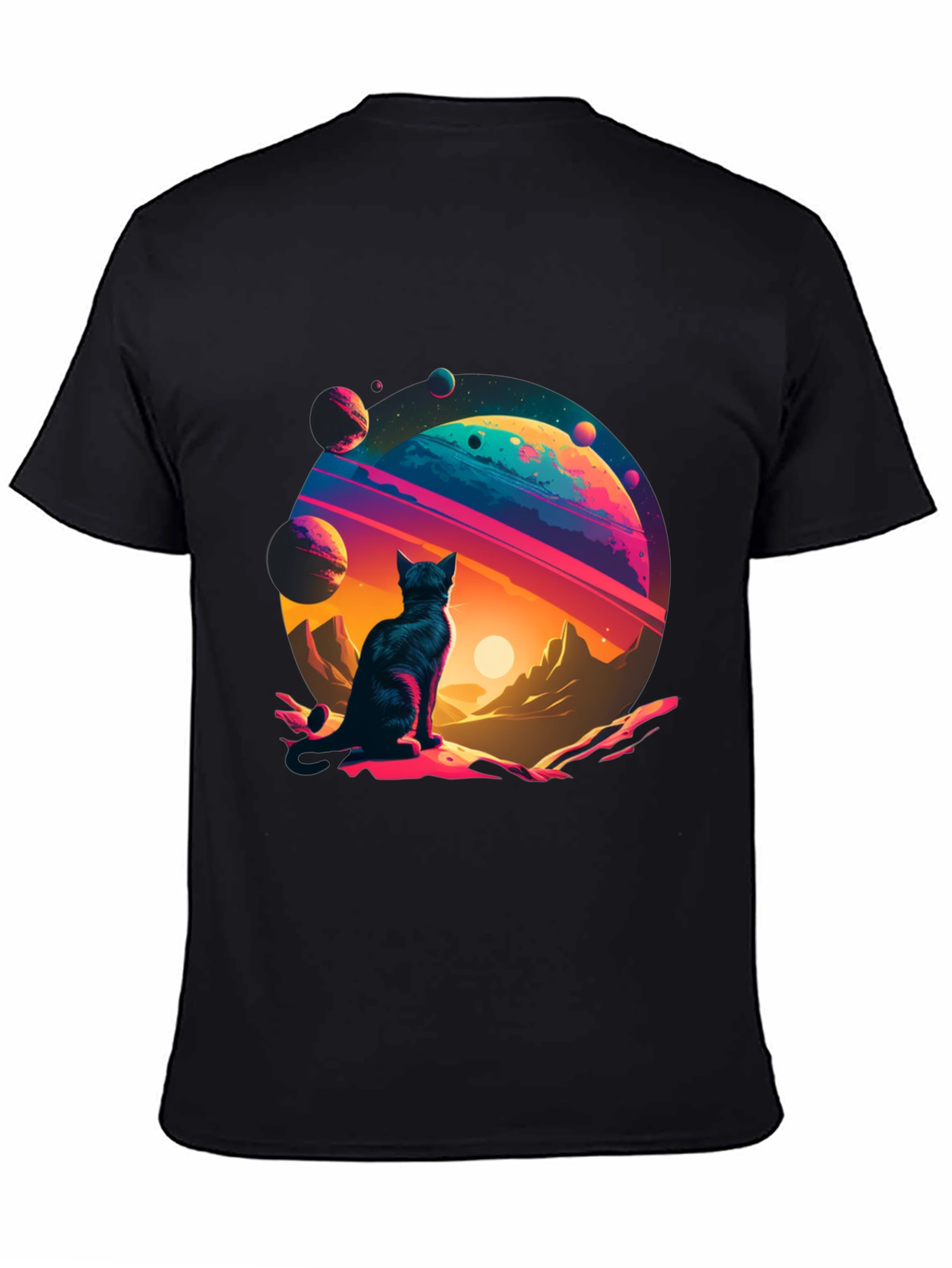 Black Cosmic Cat T-Shirt - Galaxy Adventure! view 4