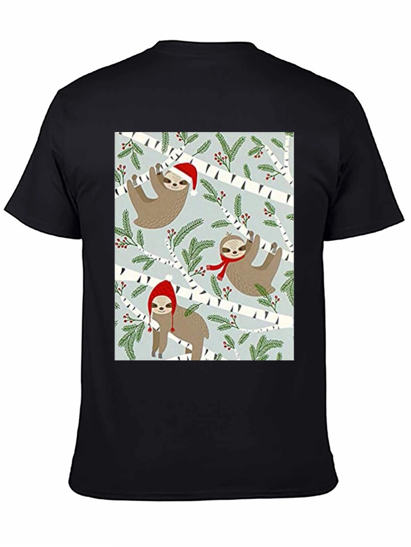 Black Festive Sloth Christmas T-Shirt view 4