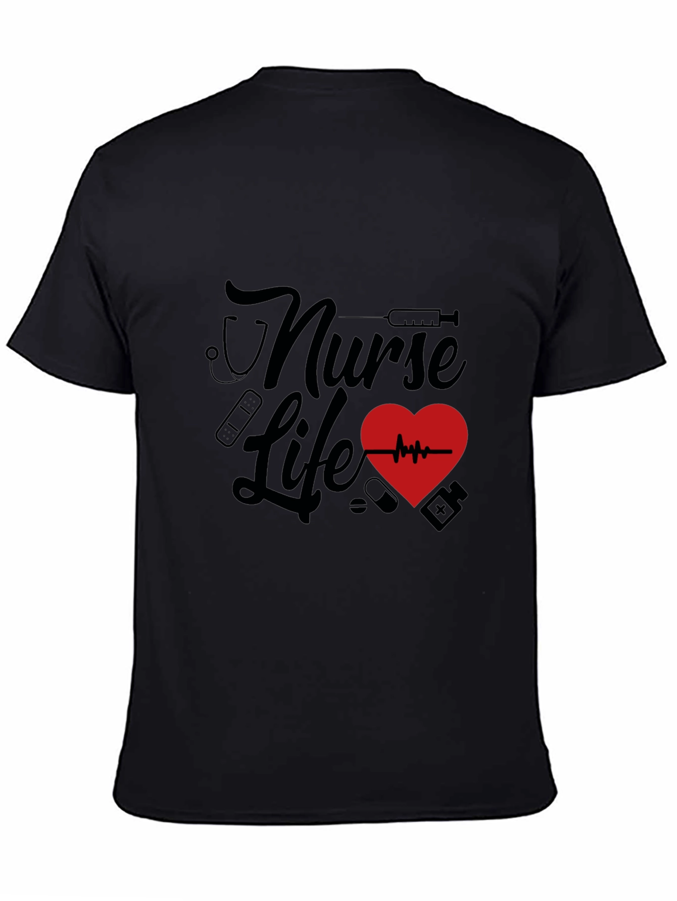 Black Nurse Life Graphic Tee - Black Crew Neck Shirt view 4