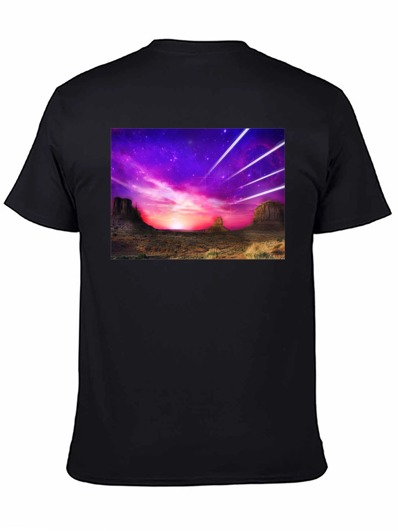 Black Cosmic Desert Graphic Tee - Black Cotton T-Shirt view 4