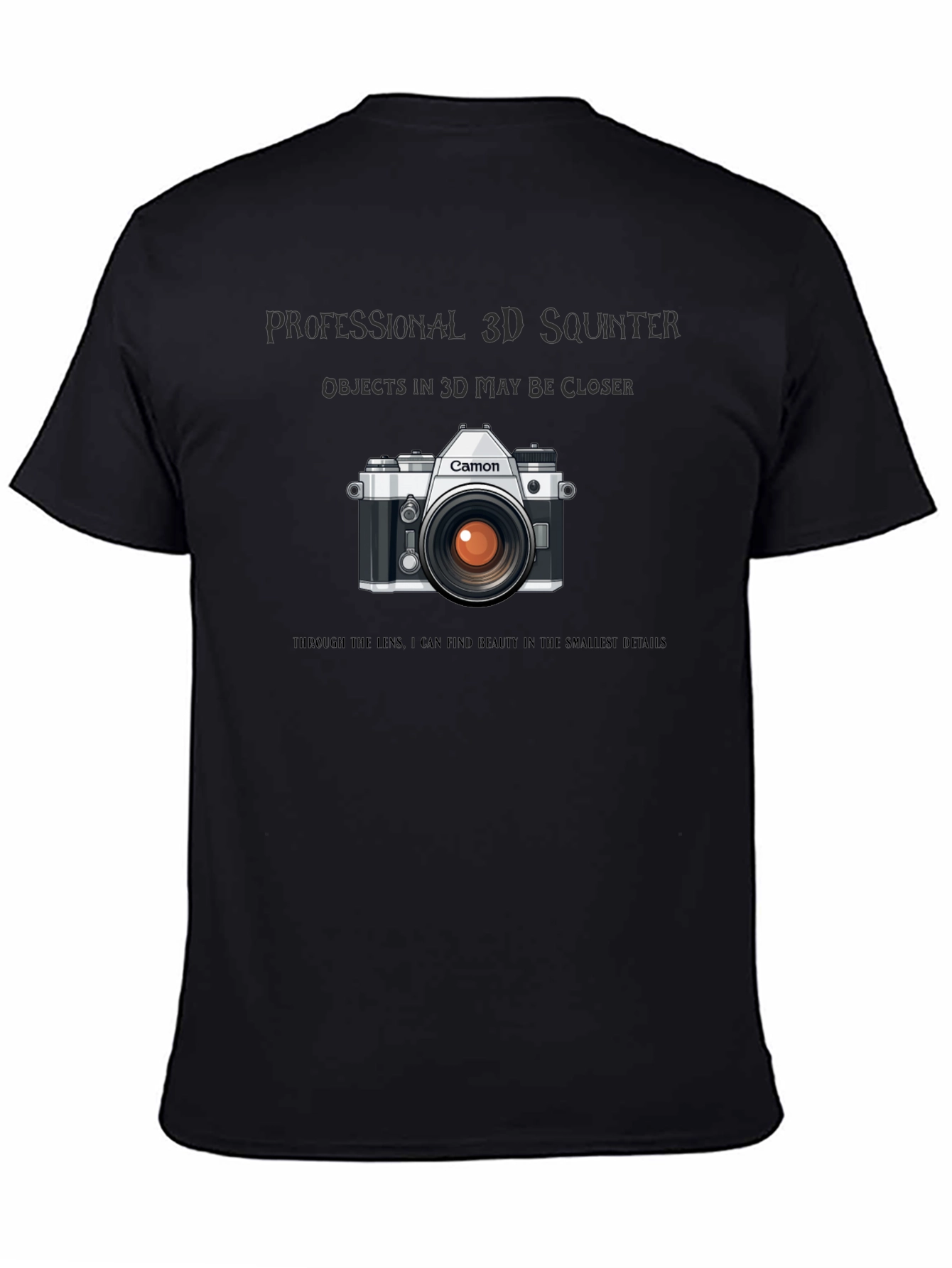 Black Professional 3D Squinter Camera T-Shirt view 4