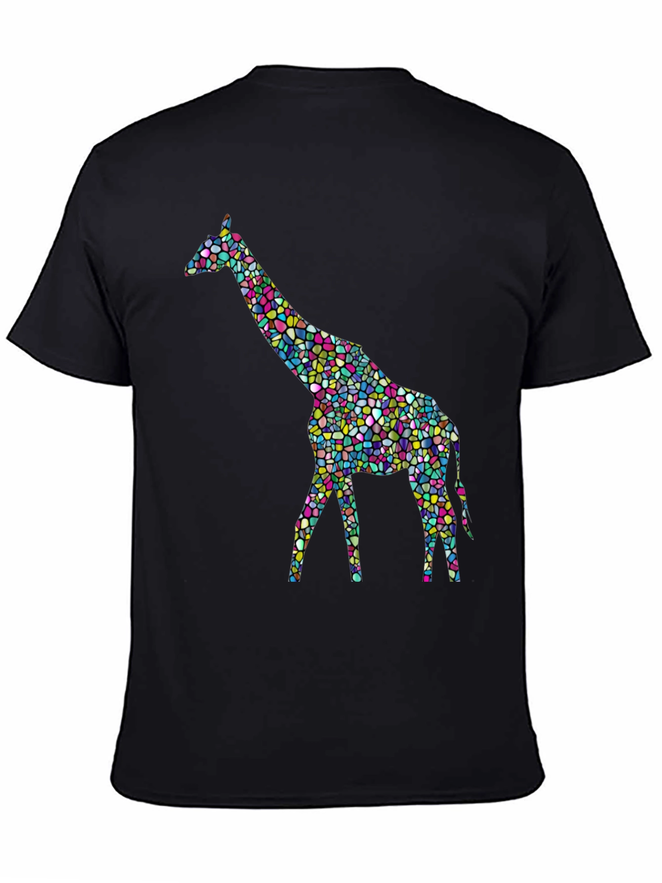 Black Mosaic Giraffe Graphic Tee - Stylish Black T-Shirt view 4
