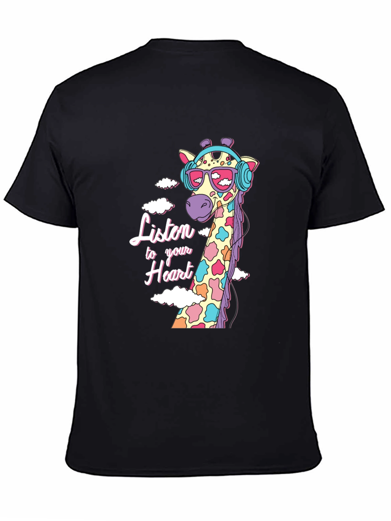 Black Cool Giraffe T-Shirt - Listen to Your Heart view 4