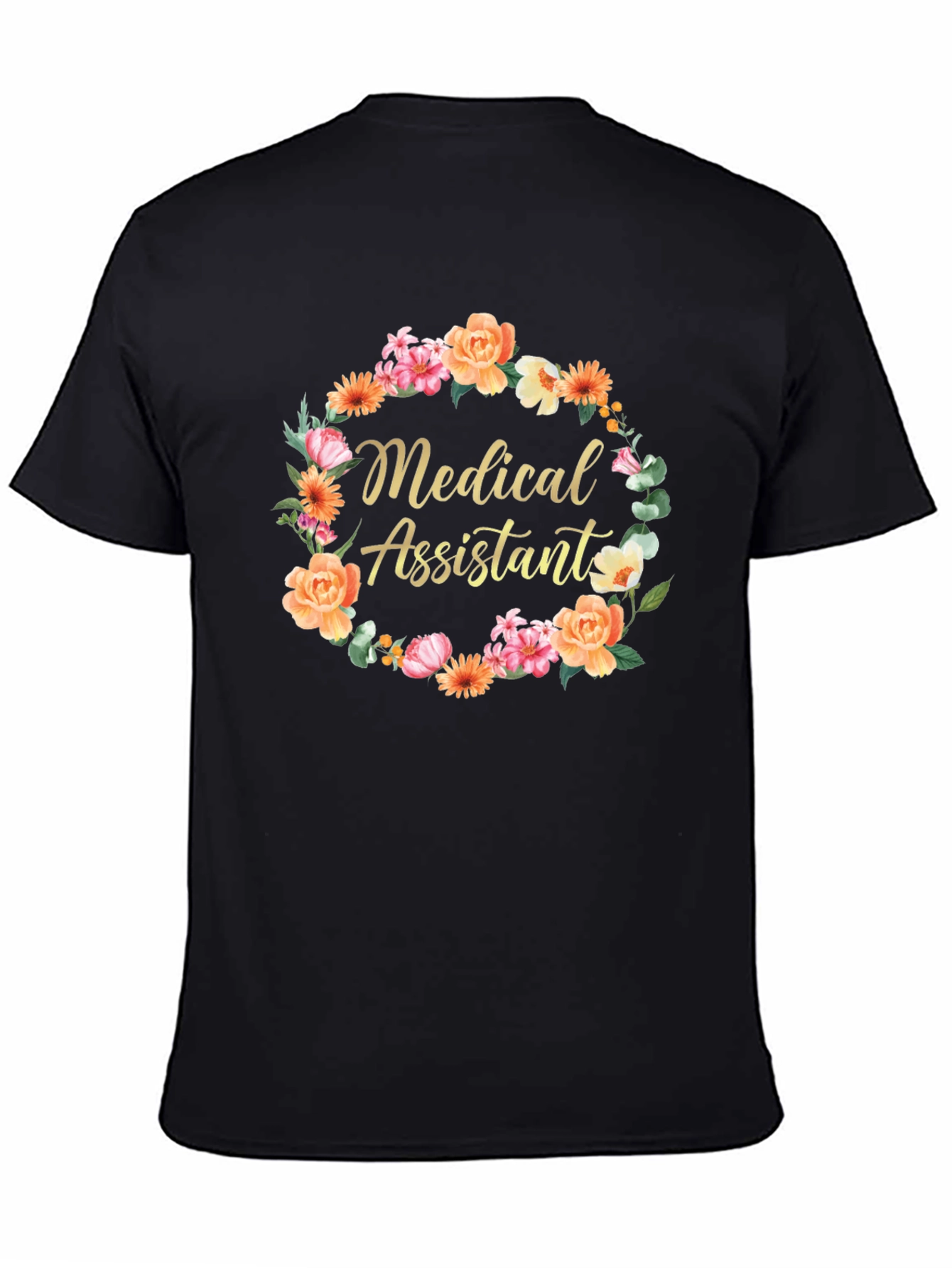 Black Medical Assistant Floral Wreath T-Shirt view 4