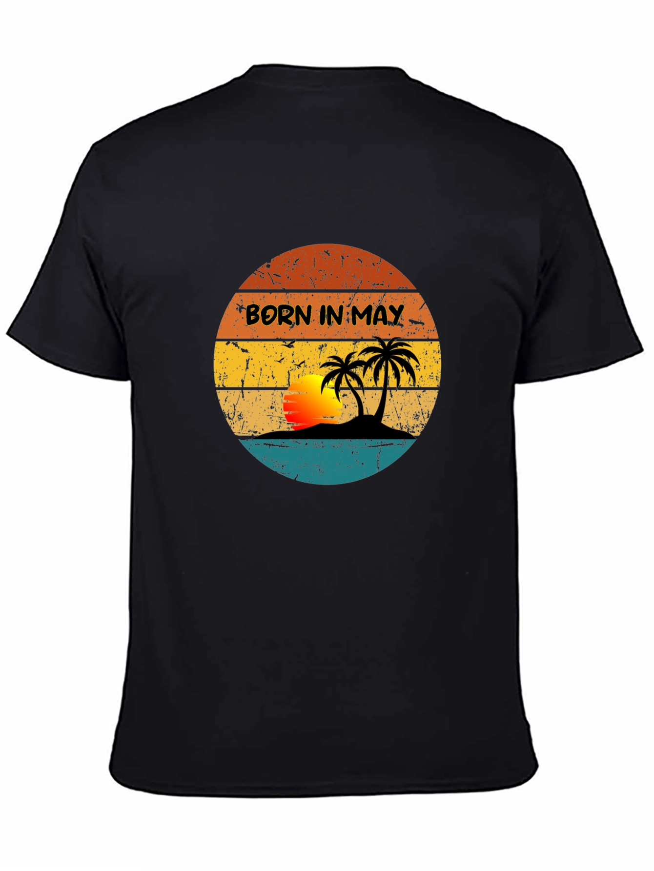 Black Born In May Retro Sunset T-Shirt view 4