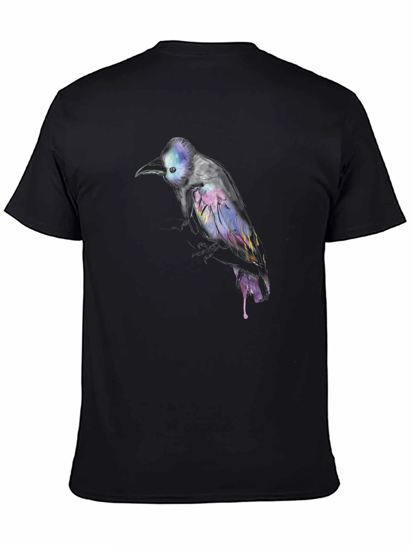 Black Abstract Bird Print Black T-Shirt view 4