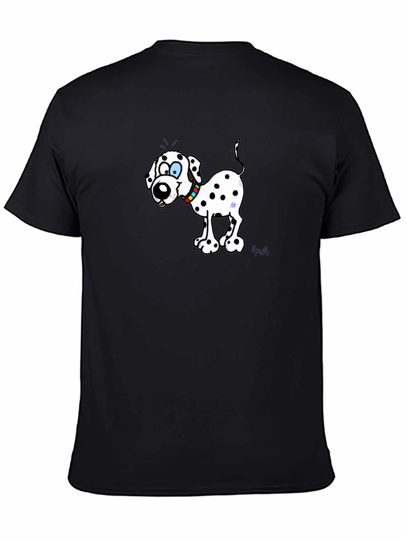 Black Dalmatian Cartoon Dog Black T-Shirt view 4