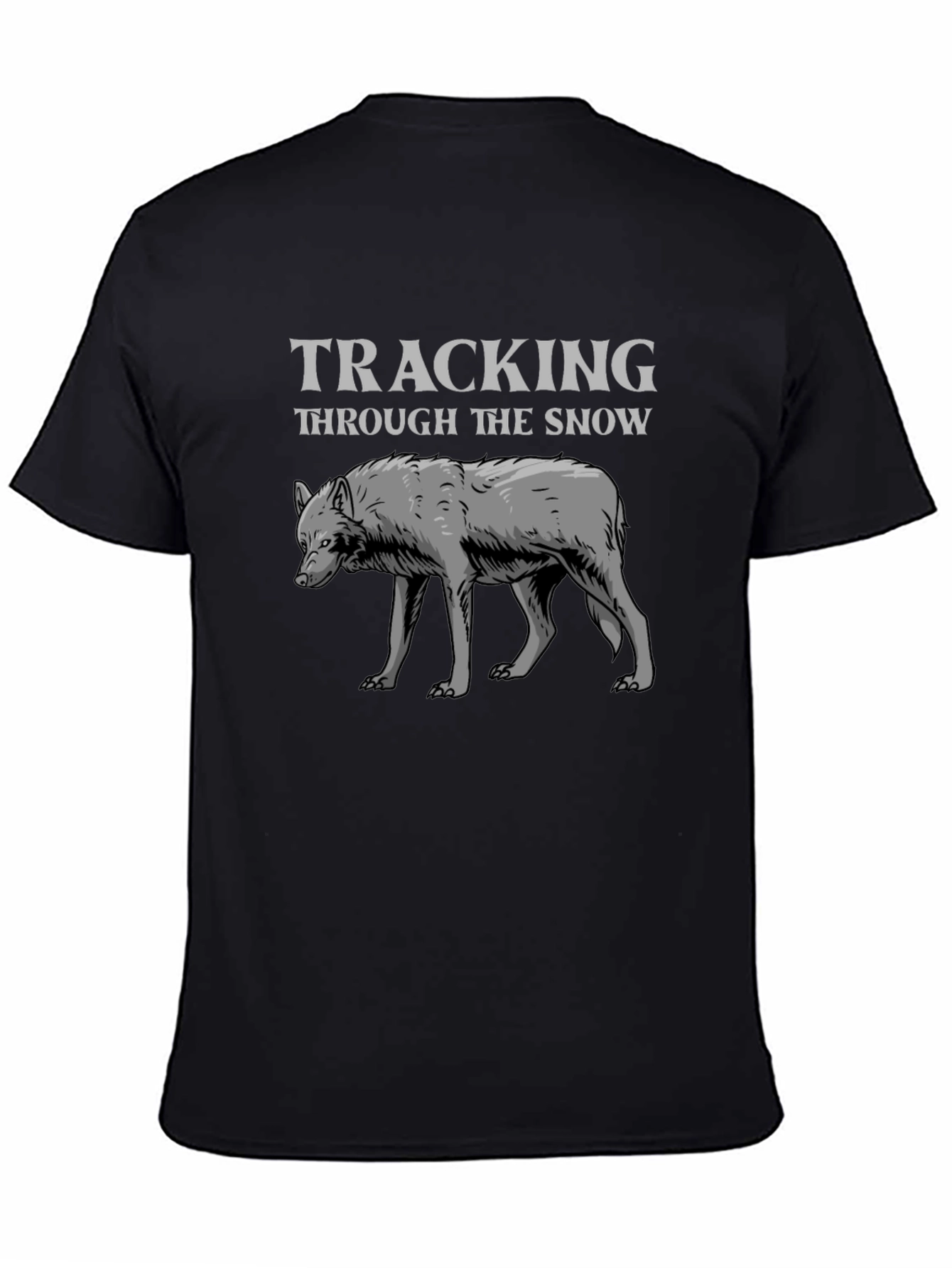 Black Tracking Through The Snow Wolf T-Shirt view 4