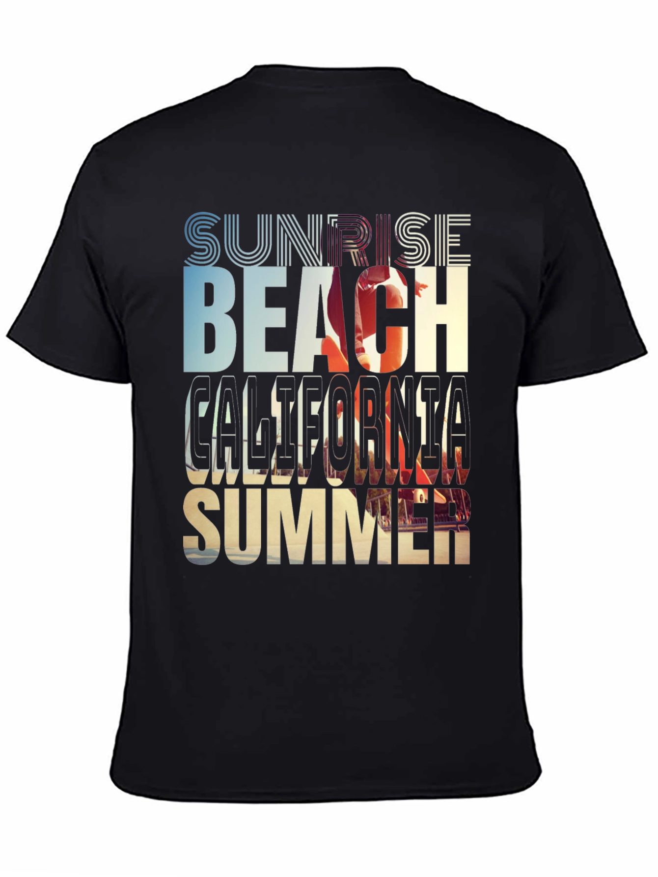 Black Sunset Beach California Summer Graphic T-Shirt view 4