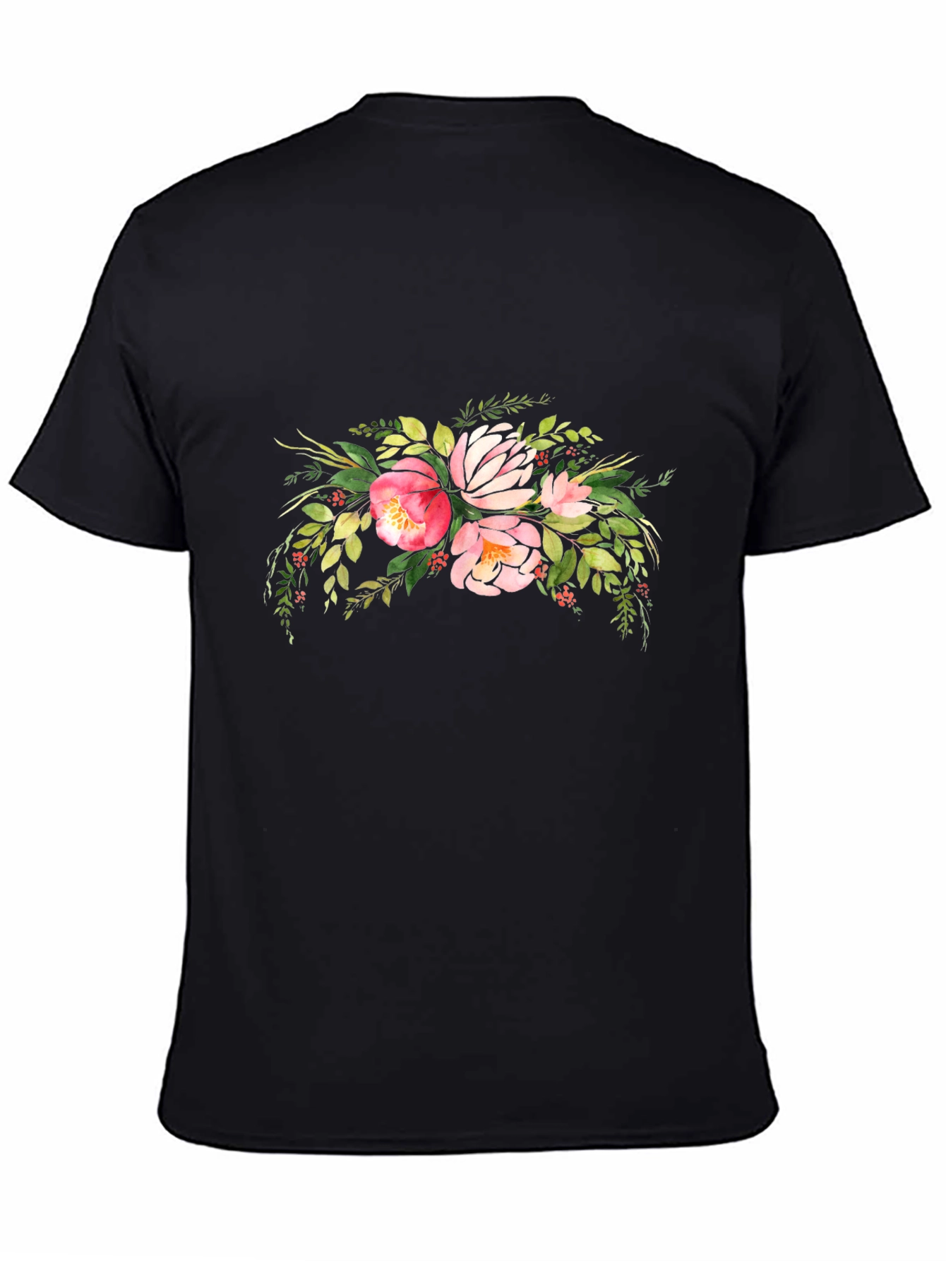 Black Floral Bouquet Graphic Black T-Shirt view 4