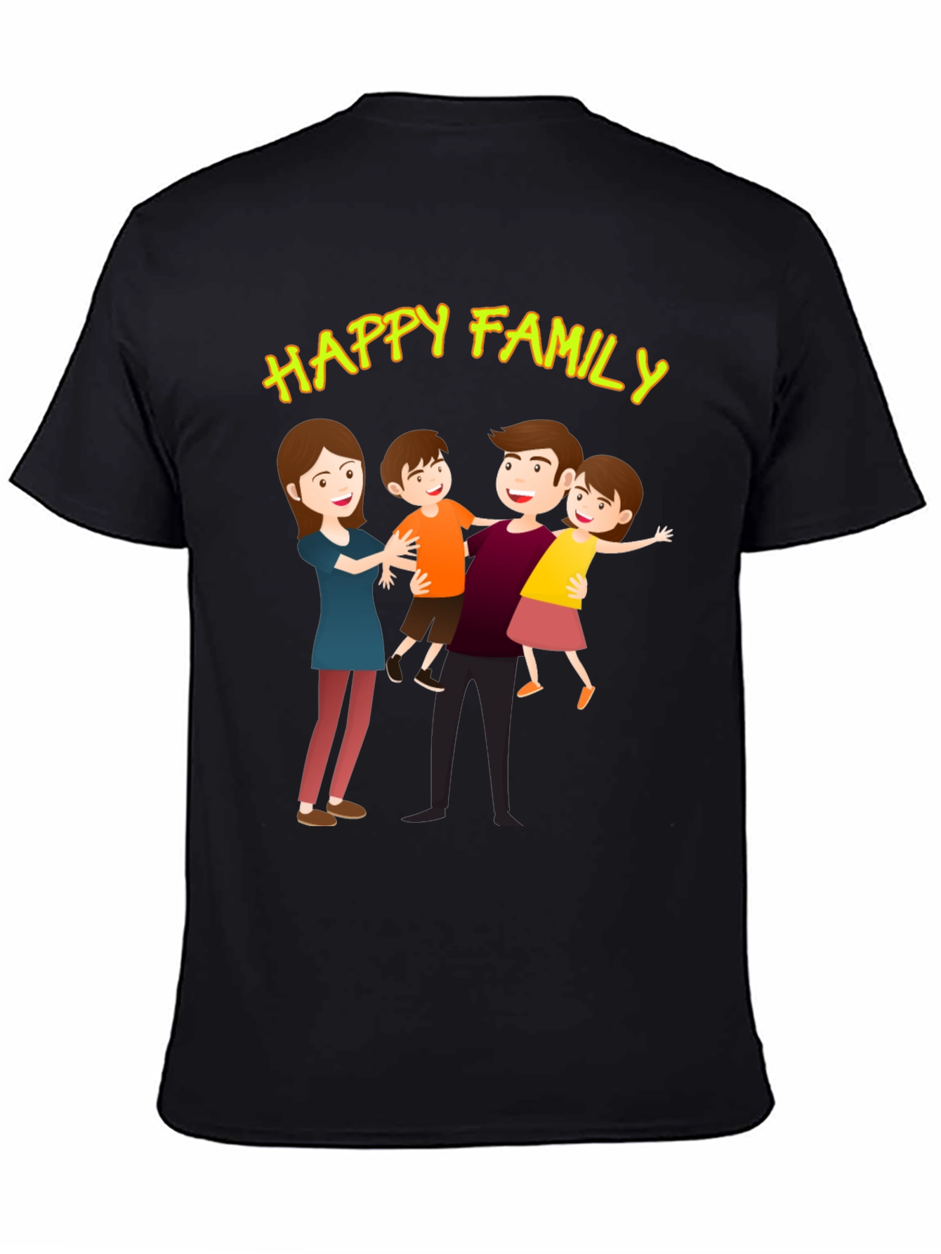 Black Happy Family Graphic Tee - Black Cotton Blend view 4