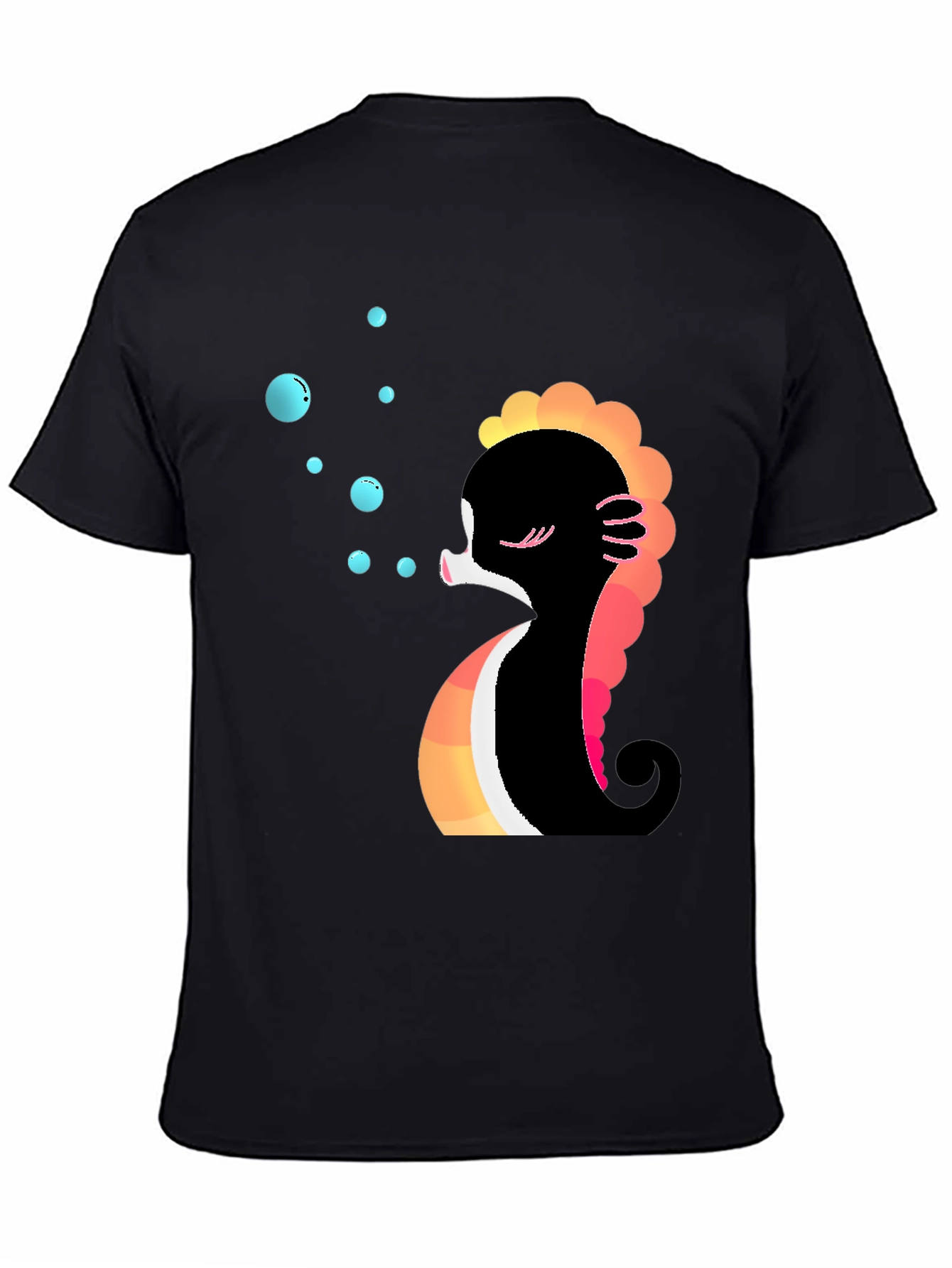 Black Cute Seahorse Bubbles Graphic Tee view 4