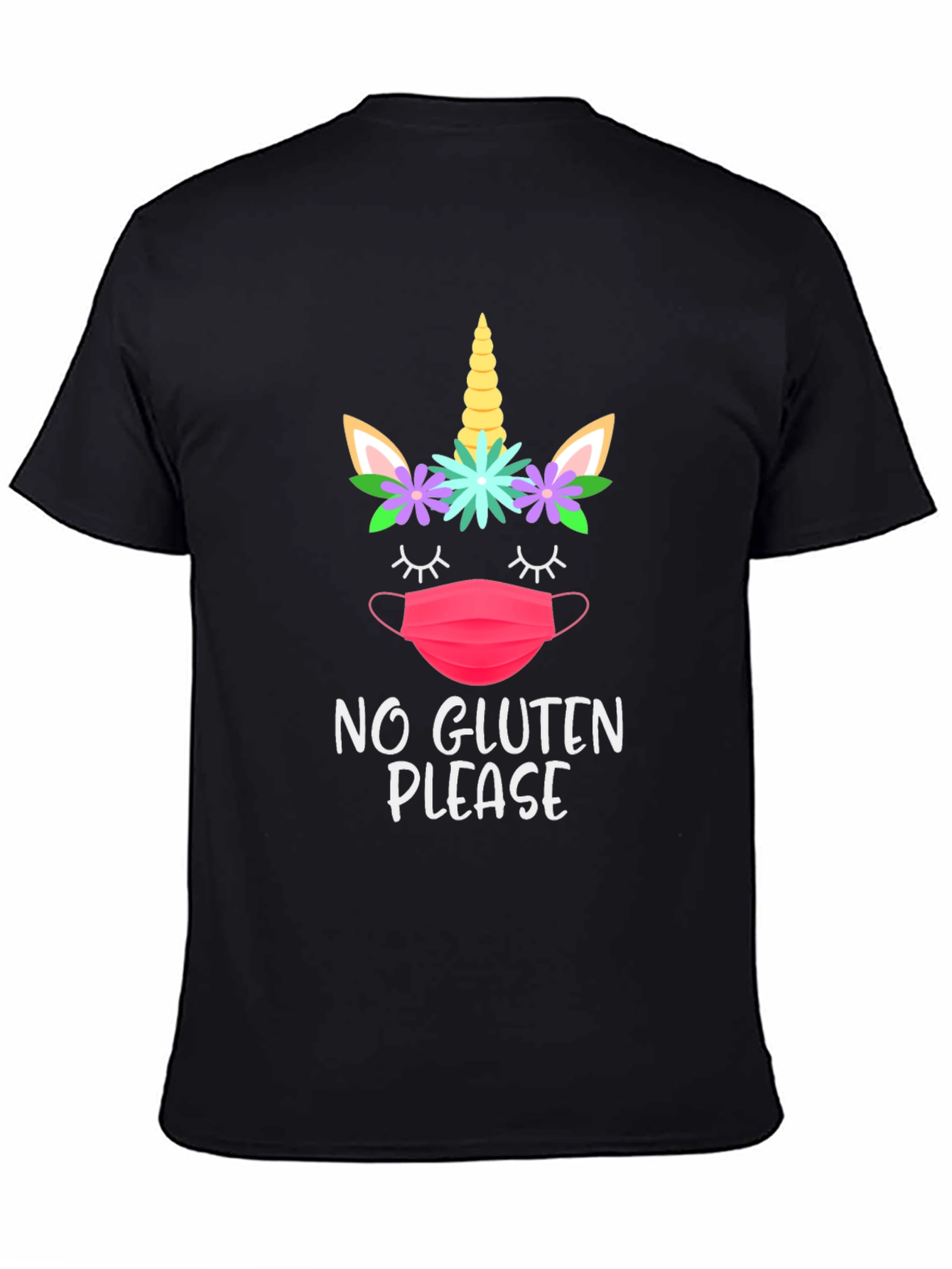 Black No Gluten Please Unicorn Face Mask T-Shirt view 4