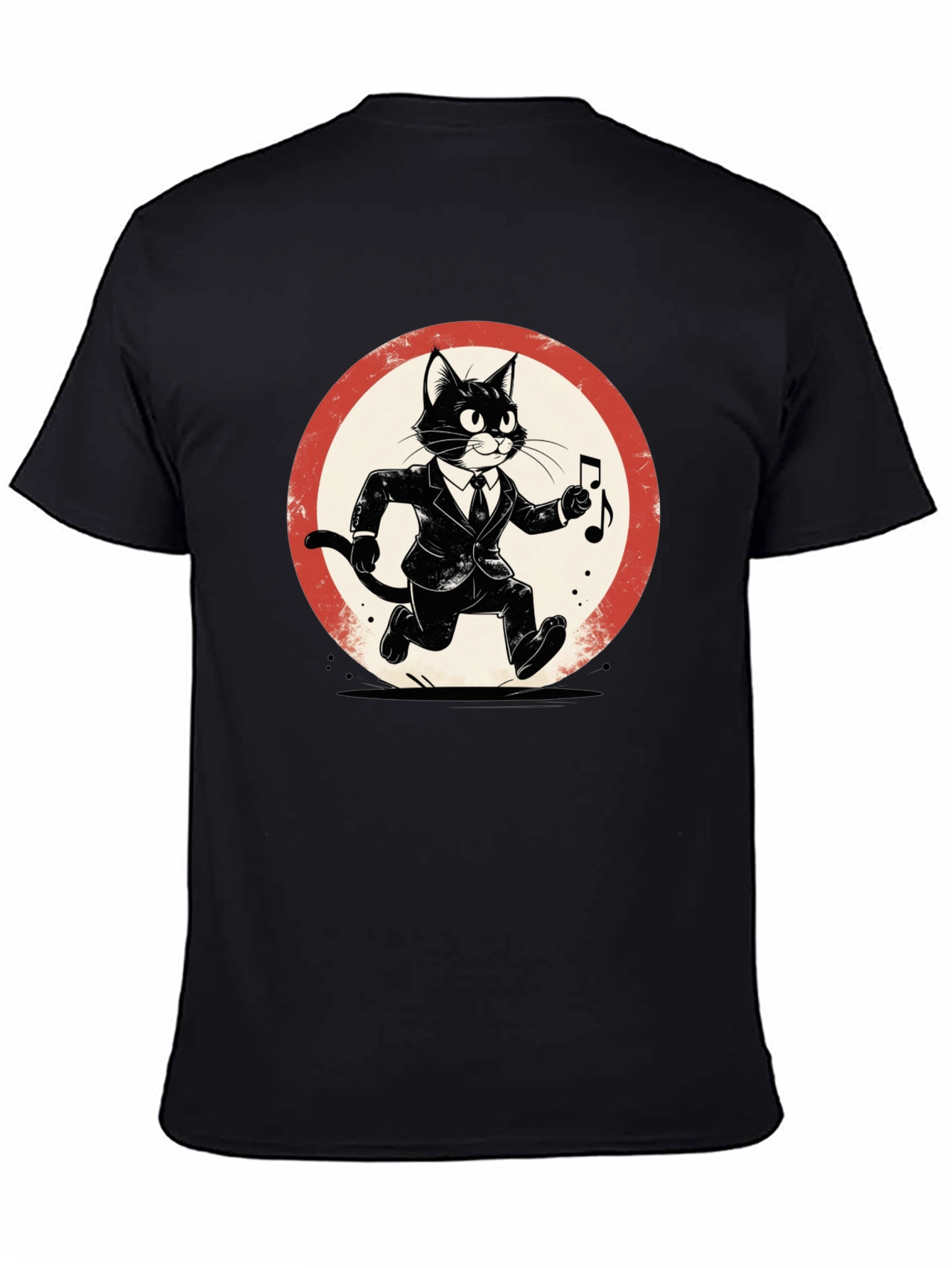 Black Cool Cat Jazz Musician Black T-Shirt view 4