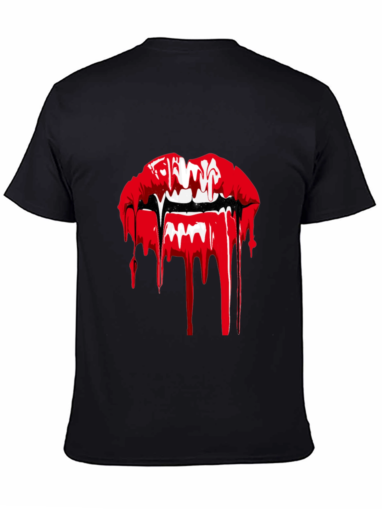 Black Vampire Lips Graphic T-Shirt - Black view 4