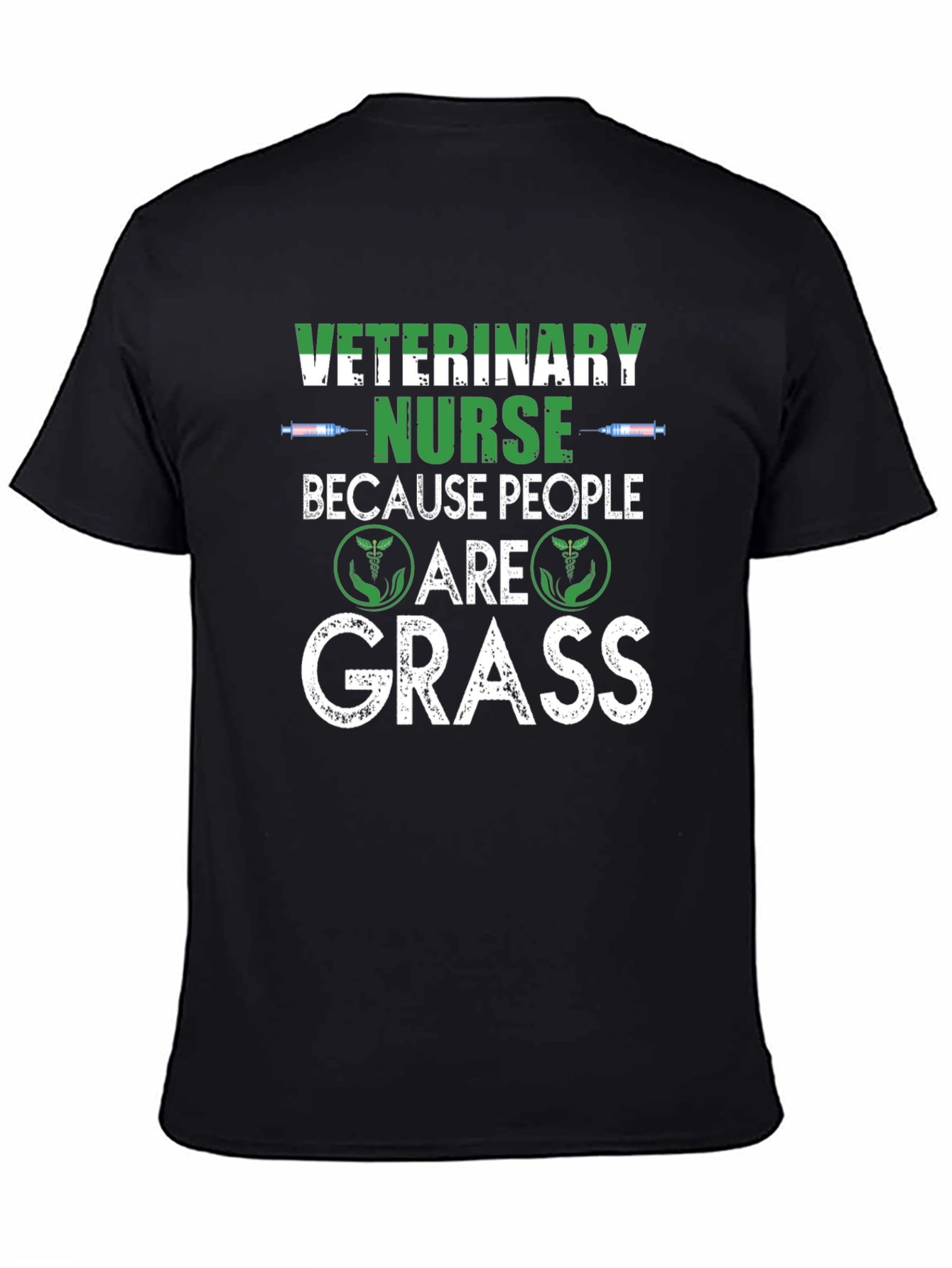 Black Veterinary Nurse T-Shirt - Because People Are Grass view 4