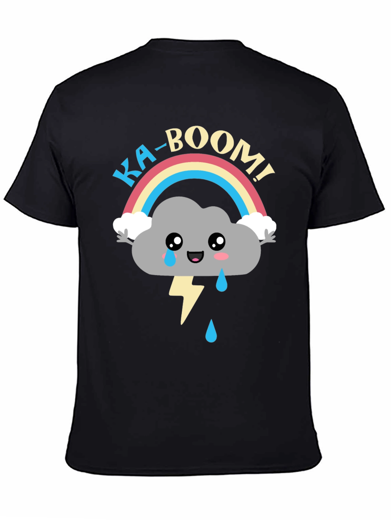 Black Ka-Boom Rainbow Cloud T-Shirt Funny Graphic Tee view 4