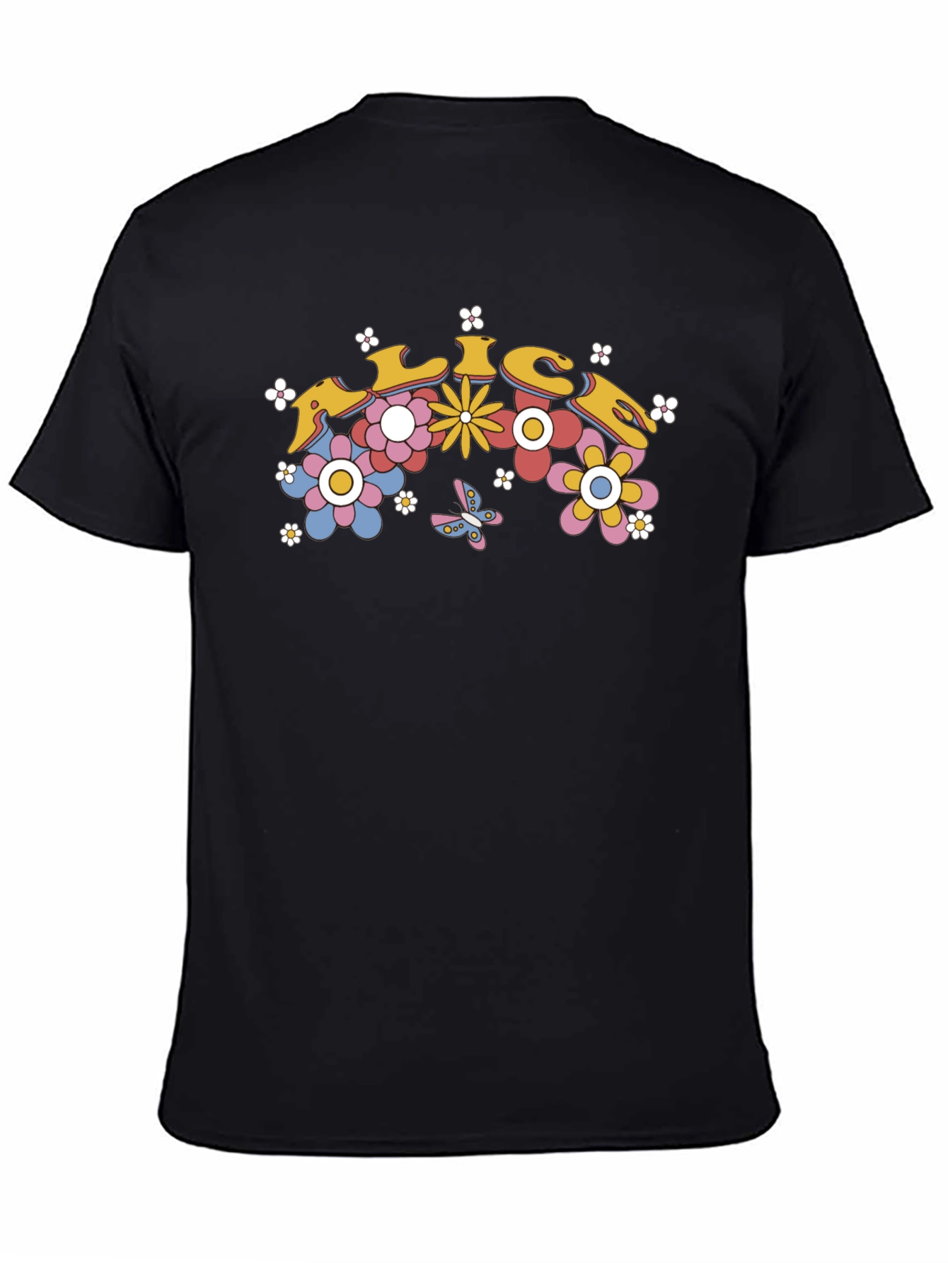Black Retro Floral Graphic Tee - Black Cotton T-Shirt view 4