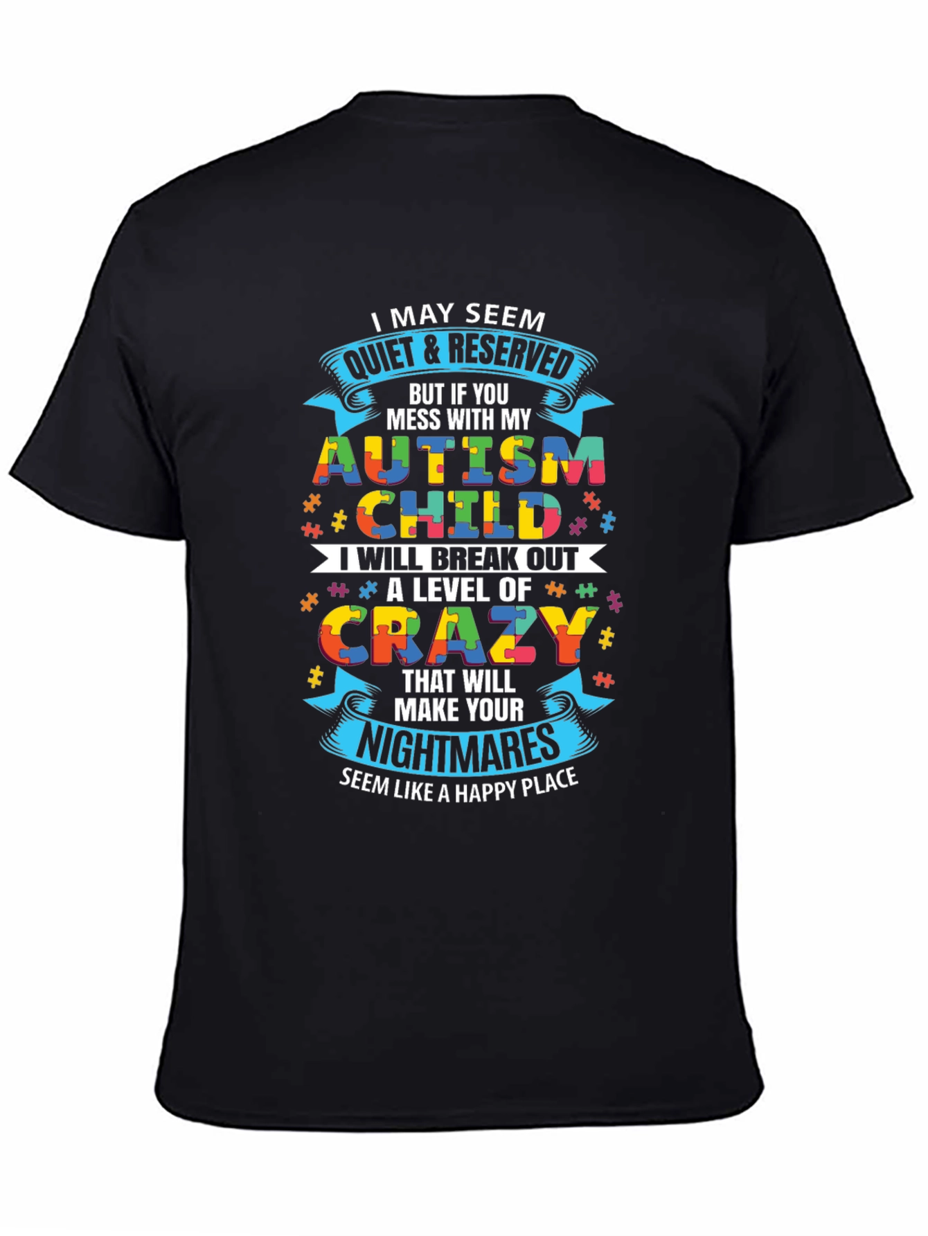 Black Autism Child Crazy Level Novelty T-Shirt view 4