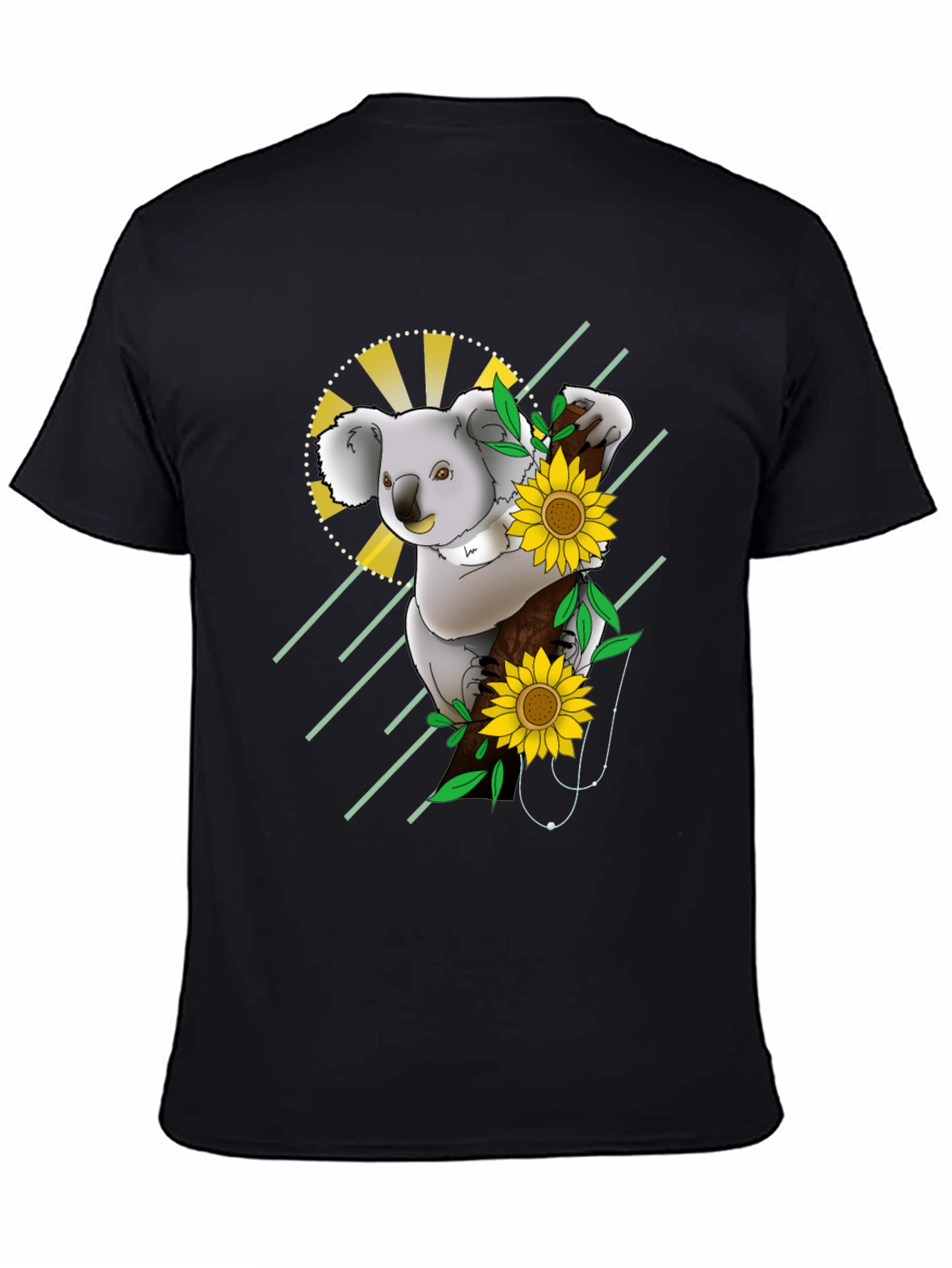 Black Koala & Sunflower Graphic Black T-Shirt view 4