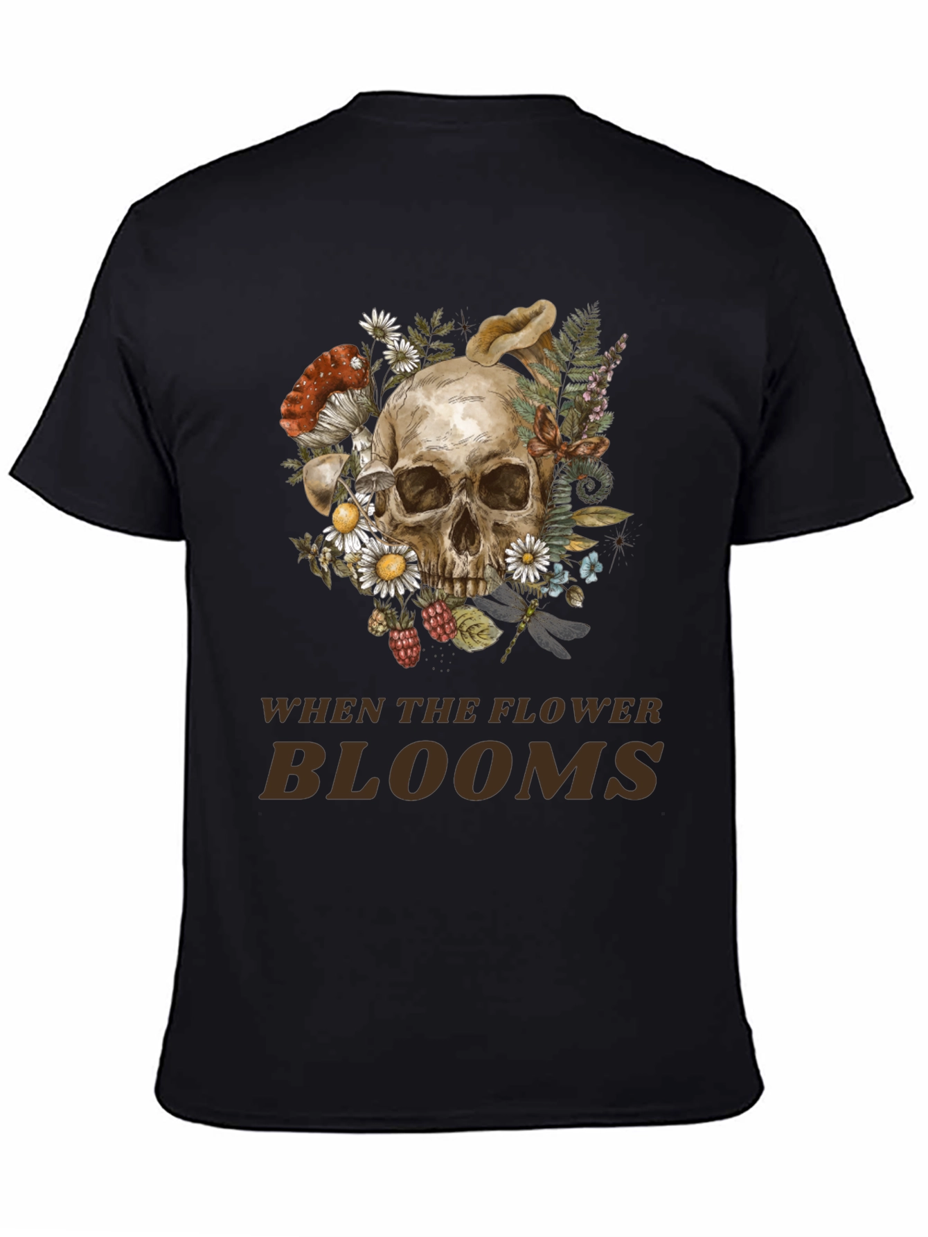 Black Skull and Floral Graphic Print Tee view 4